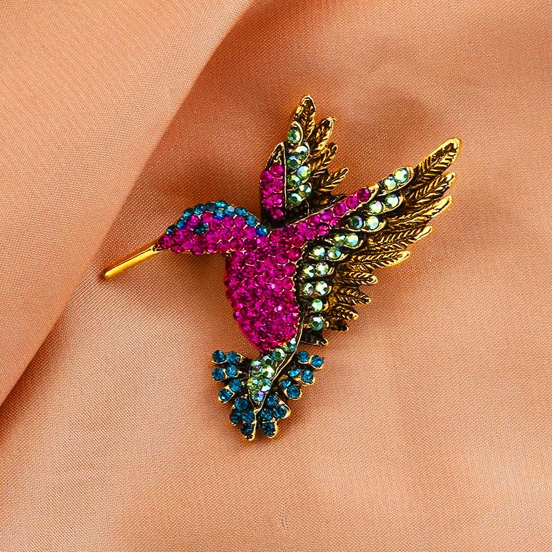 Bestdays Antique Tone Bird Hummingbird Sparkly Multi Colors Austrian Crystal Pin Brooch Jewelry3