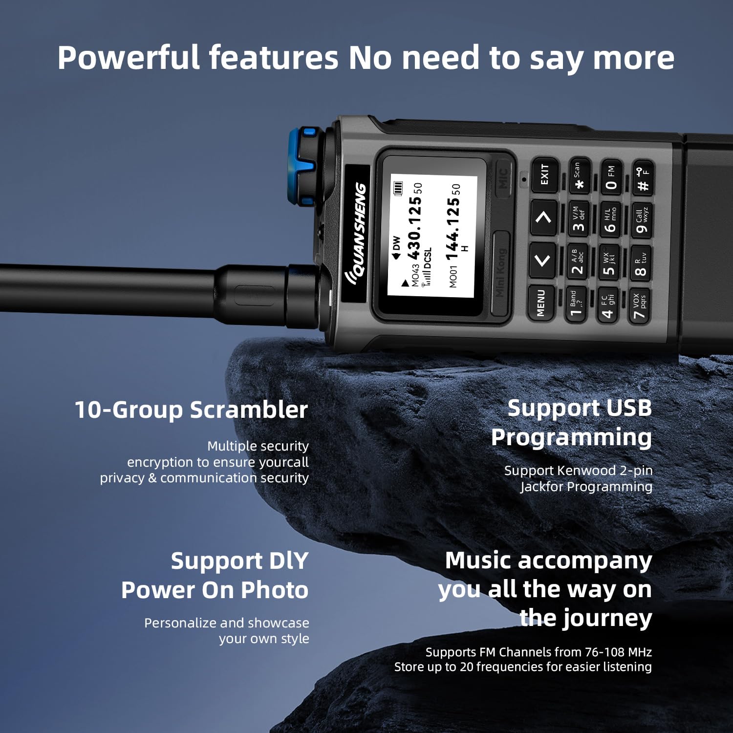 QUANSHENG UV-K1 Walkie Talkie Handheld Ham Radio, 2500mAh High Capacity Battery, 50-600MHz Full Band Receive, Air Band, One Key Frequency Match, Wireless Copy, NOAA, USB-C Charging Two Way Radio