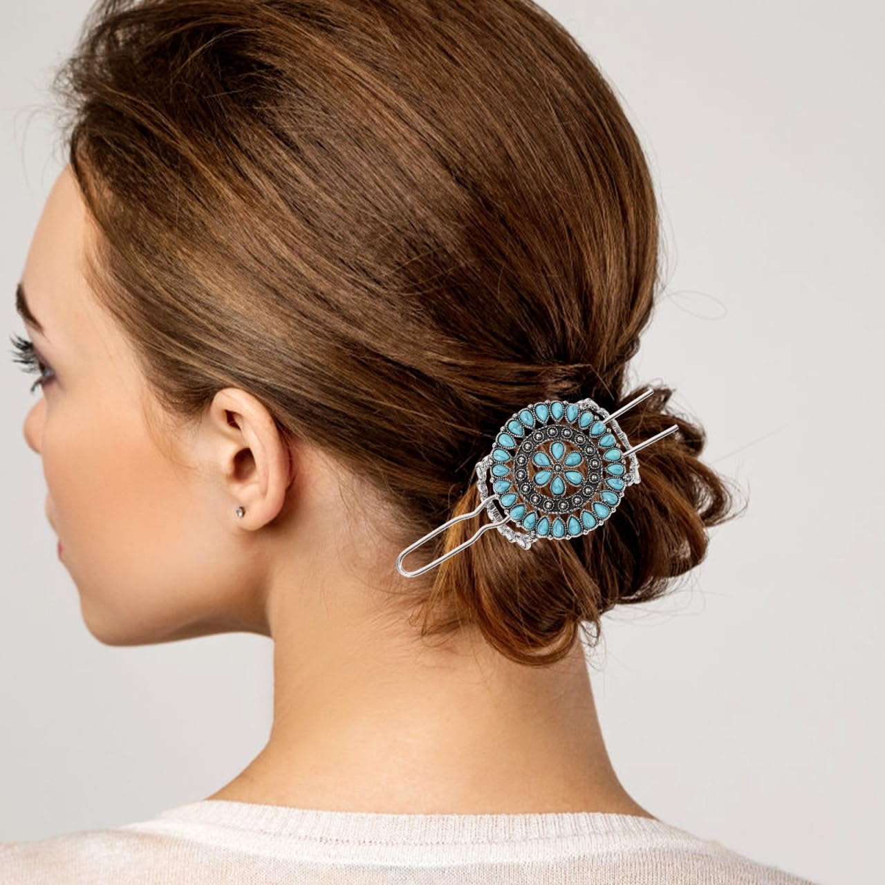 KALLORY Women's Retro Vintage Chinese Turquoise Decorative Hair Fork and Flower Hairpin Ornament Holder image 5