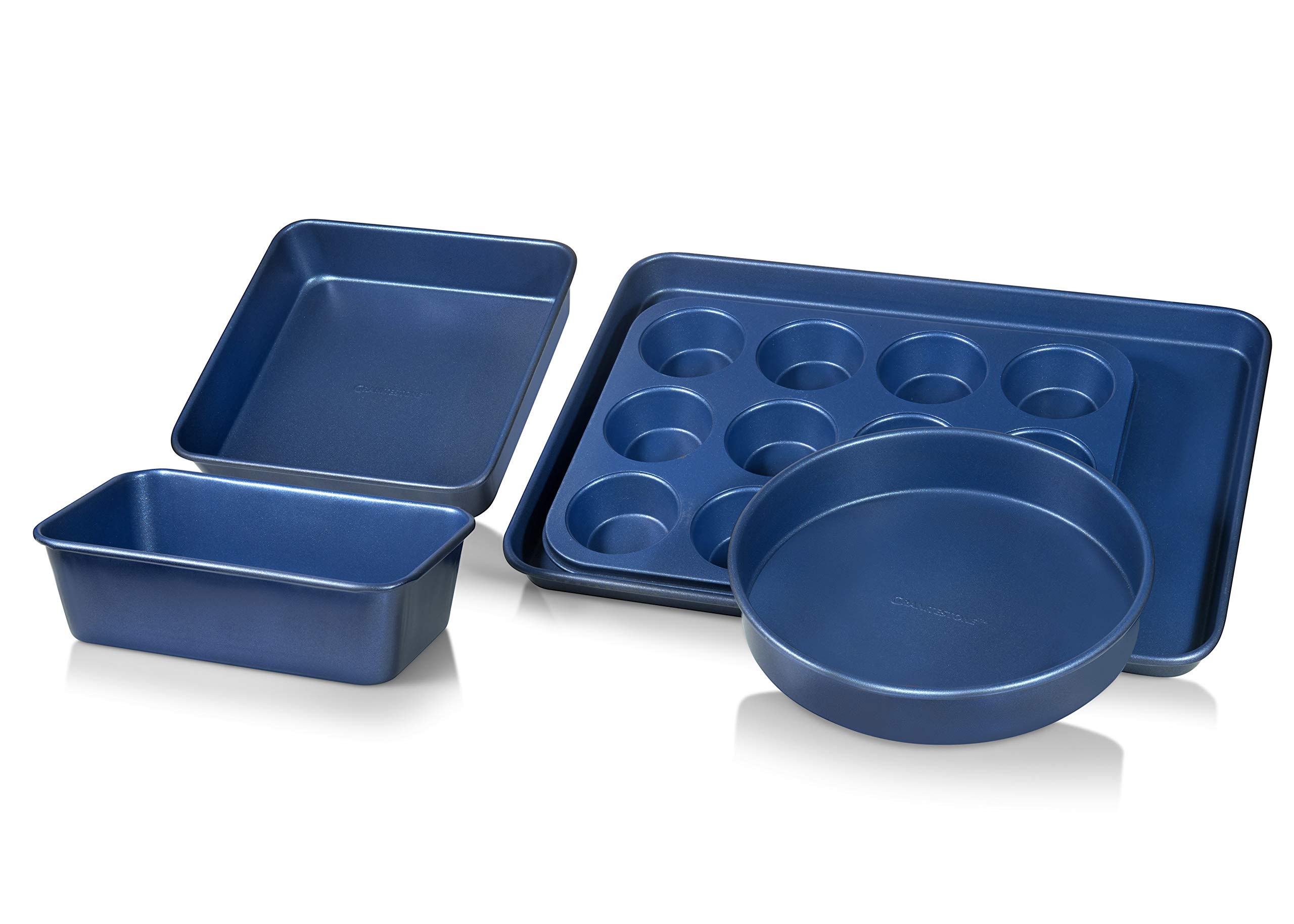 GranitestoneUltra Nonstick Bakeware Set, 5 Piece Dishwasher Safe Baking Pans Set with Muffin Pan, Baking Pan, Loaf Pan, Round Baking Tray & Baking Sheet