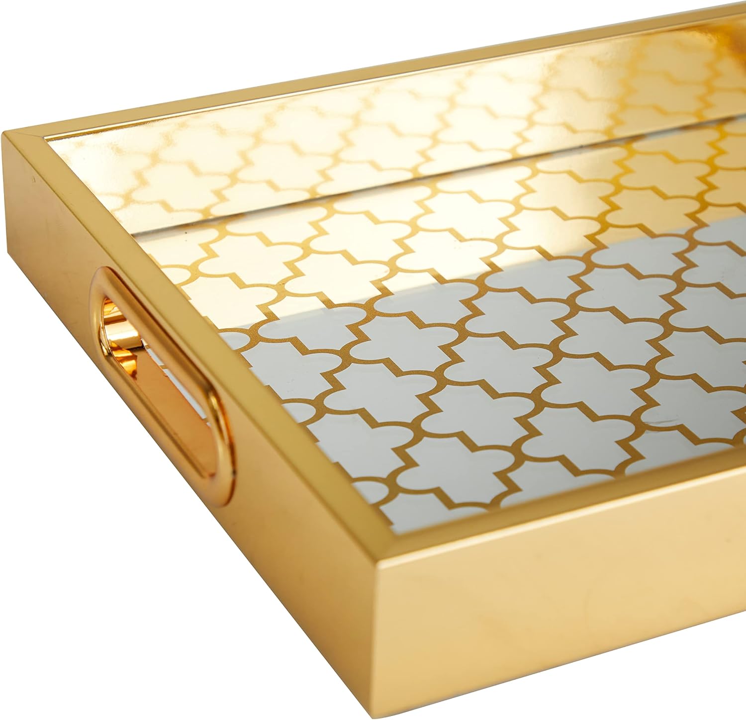 Deco 79 Plastic Geometric Living Room Decor Tray Mirrored Ottoman Tray, Set of 2 Serving Tray 16", 14" W, Gold