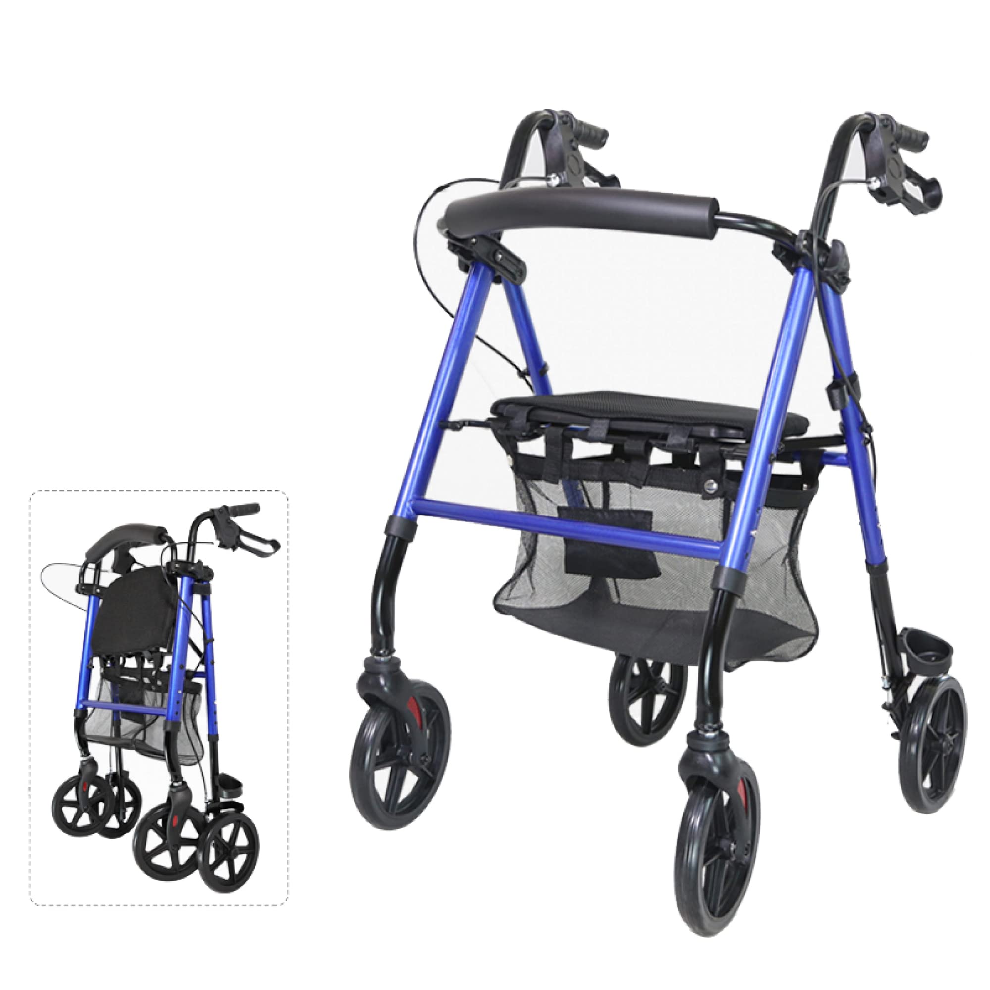 Andador con ruedas de acero con capacidad de peso de 348 lb - Andador con ruedas con asiento y 4 ruedas - Ayuda para caminar con asas ajustables para adultos mayores
