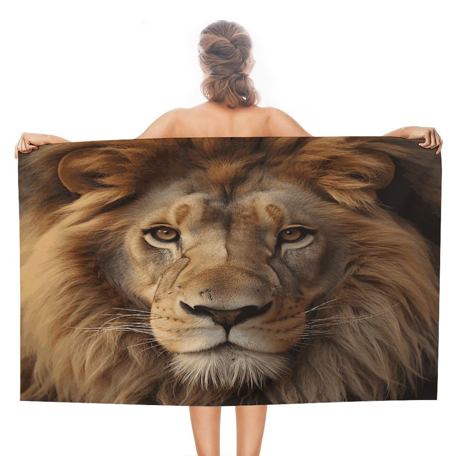 VstaDank African Lion Head Bath Towel Stylish Double-Faced Pile Travel Towel Soft Absorbent Beach Towel for Pool Swim Sports Camping Adults Gift 51X31 Inch