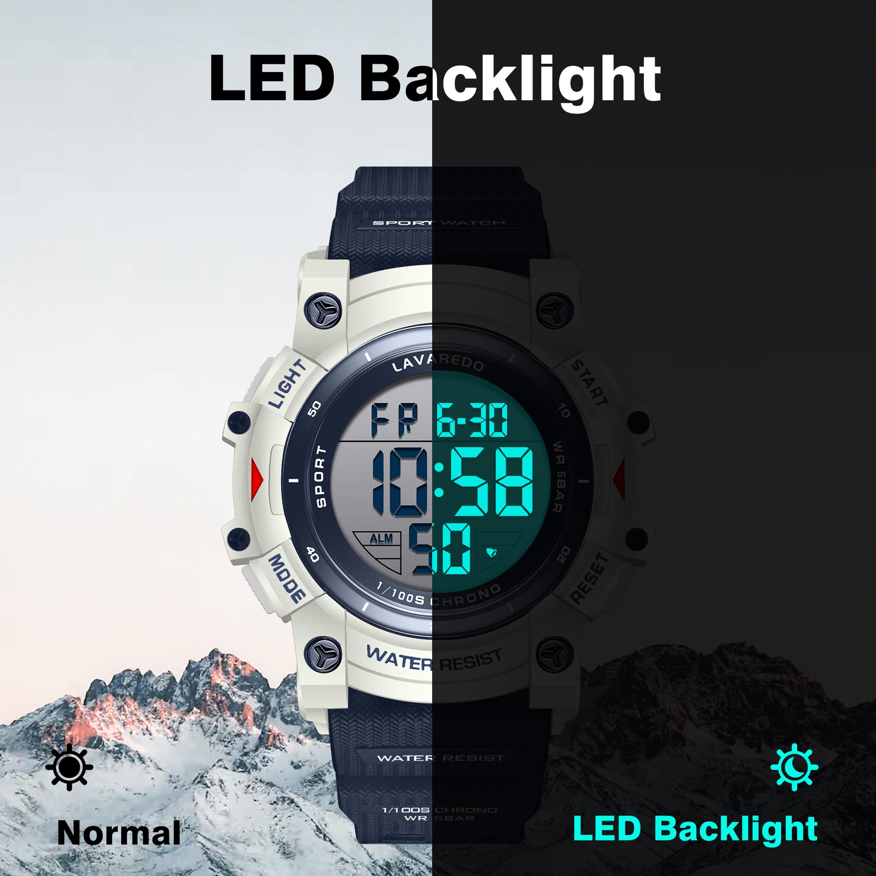 Reloj digital para hombre, deportivo, resistente al agua, para hombre, con retroiluminación LED, alarma, cronómetro, cronómetro, cronógrafo digital, fecha militar, Azul marino 7