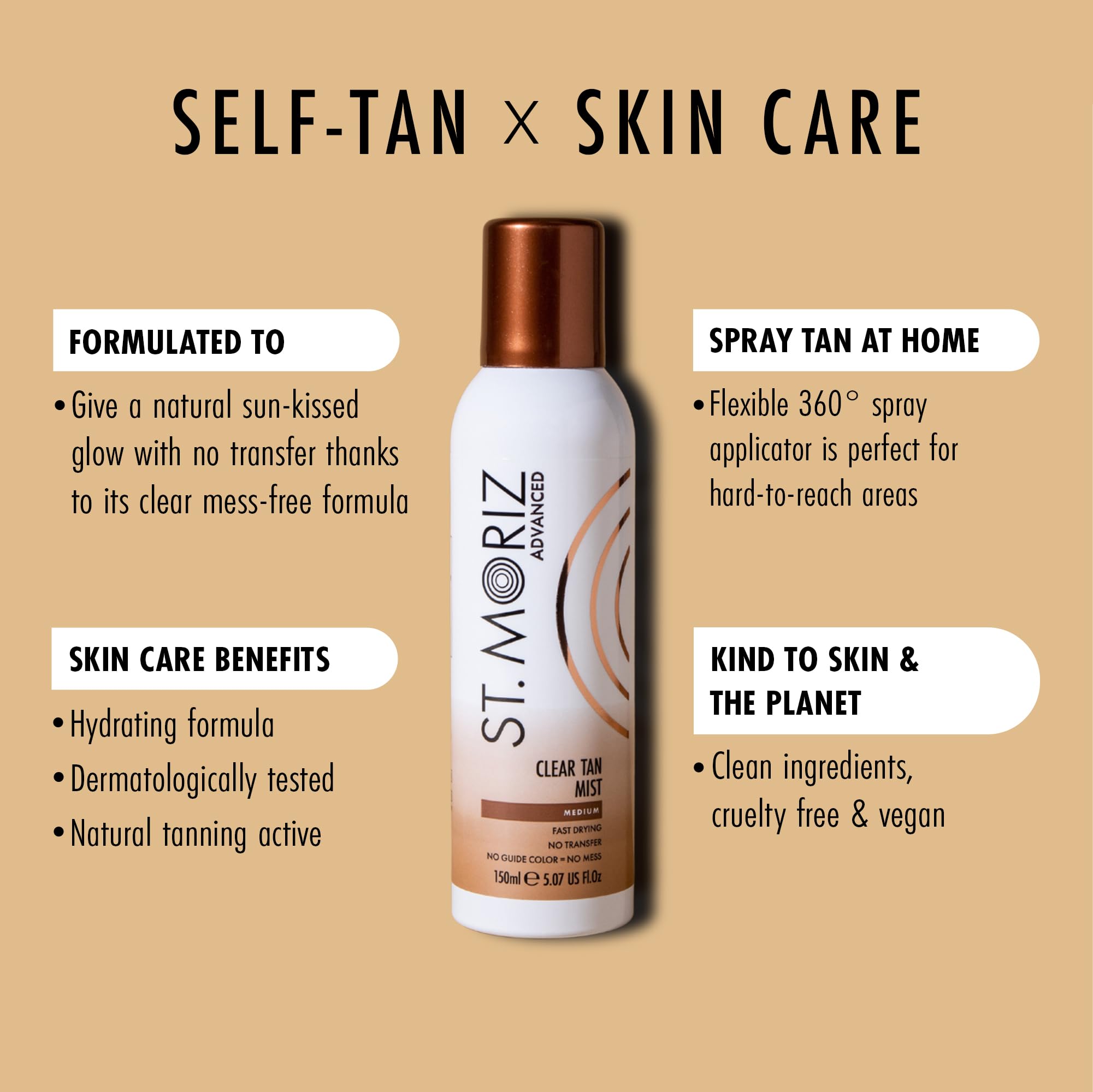 St Moriz Advanced Clear Tanning Mist in Medium - Sunless Clear Self Tanner Spray, Body Tanner Mist for Streak Free Bronzed Glow - No Mess or Transfer - Dermatologically Tested (5.07 fl oz)