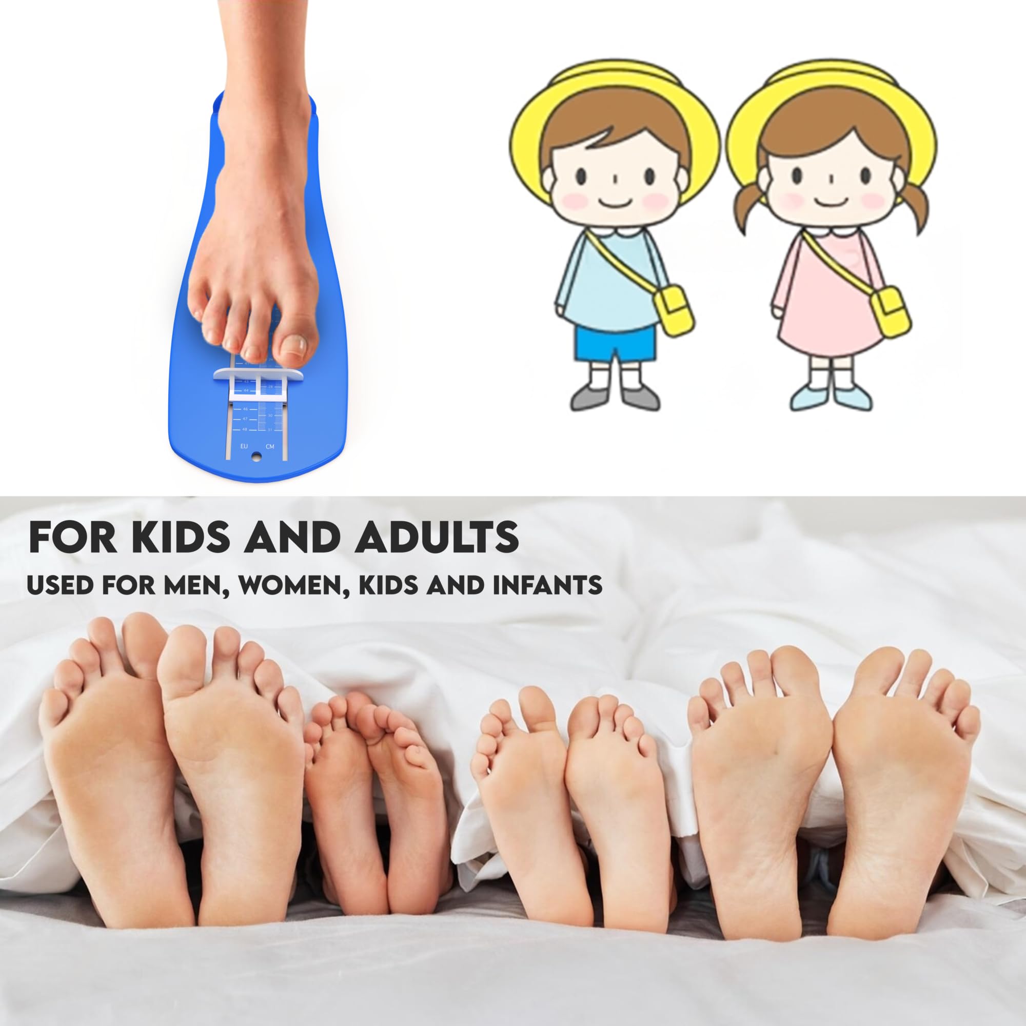 ORIENTO Pédimètre - Accessoire de Mesure du Pied pour Enfant et Adulte - Outil de Mesure du Pied - Pointures Européennes Standard du 15 au 48