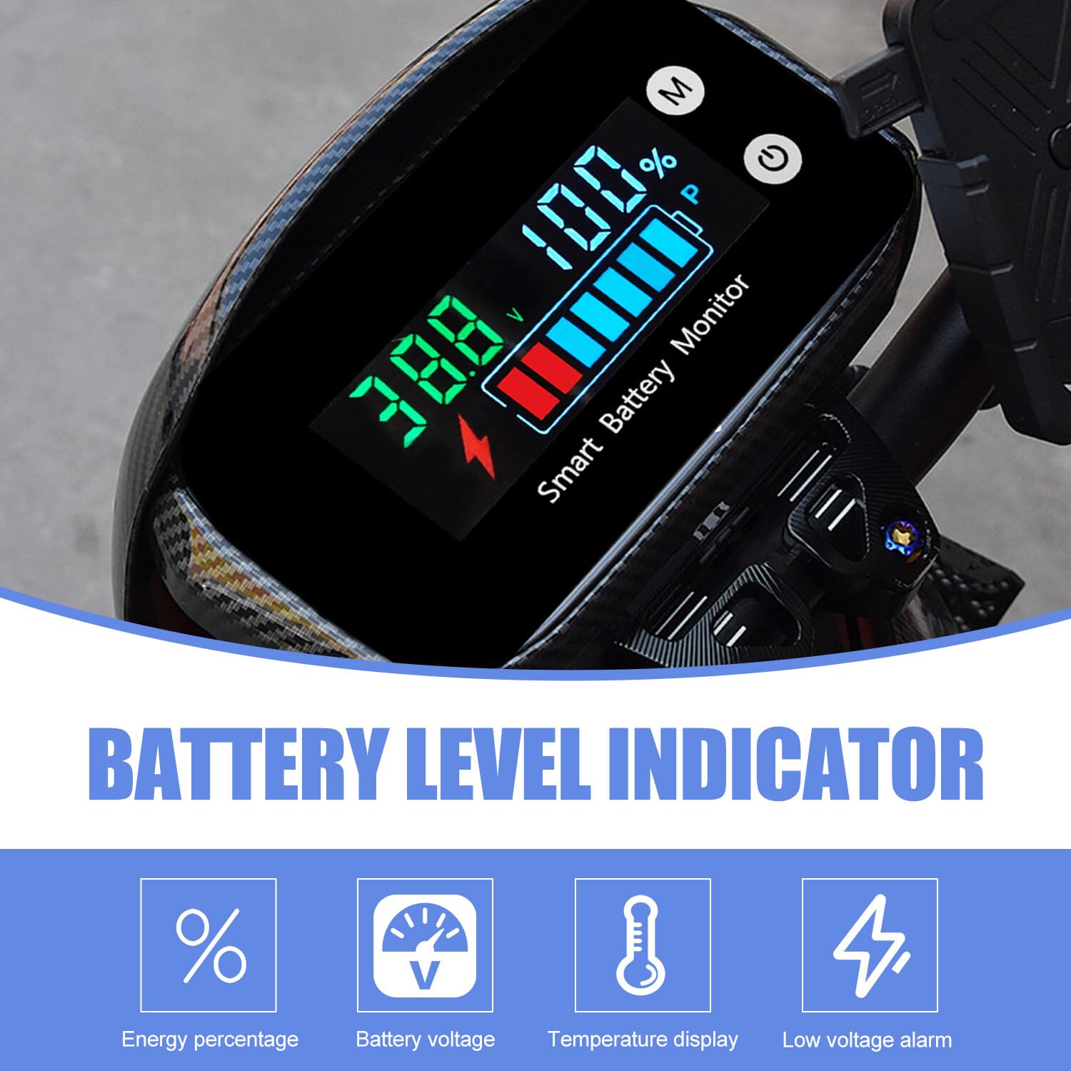 Display Tensione Batteria DC 12V-72V QWORK - Sensore Temperatura, Impermeabile IPX7, Per Camper, Barche - Foto 5