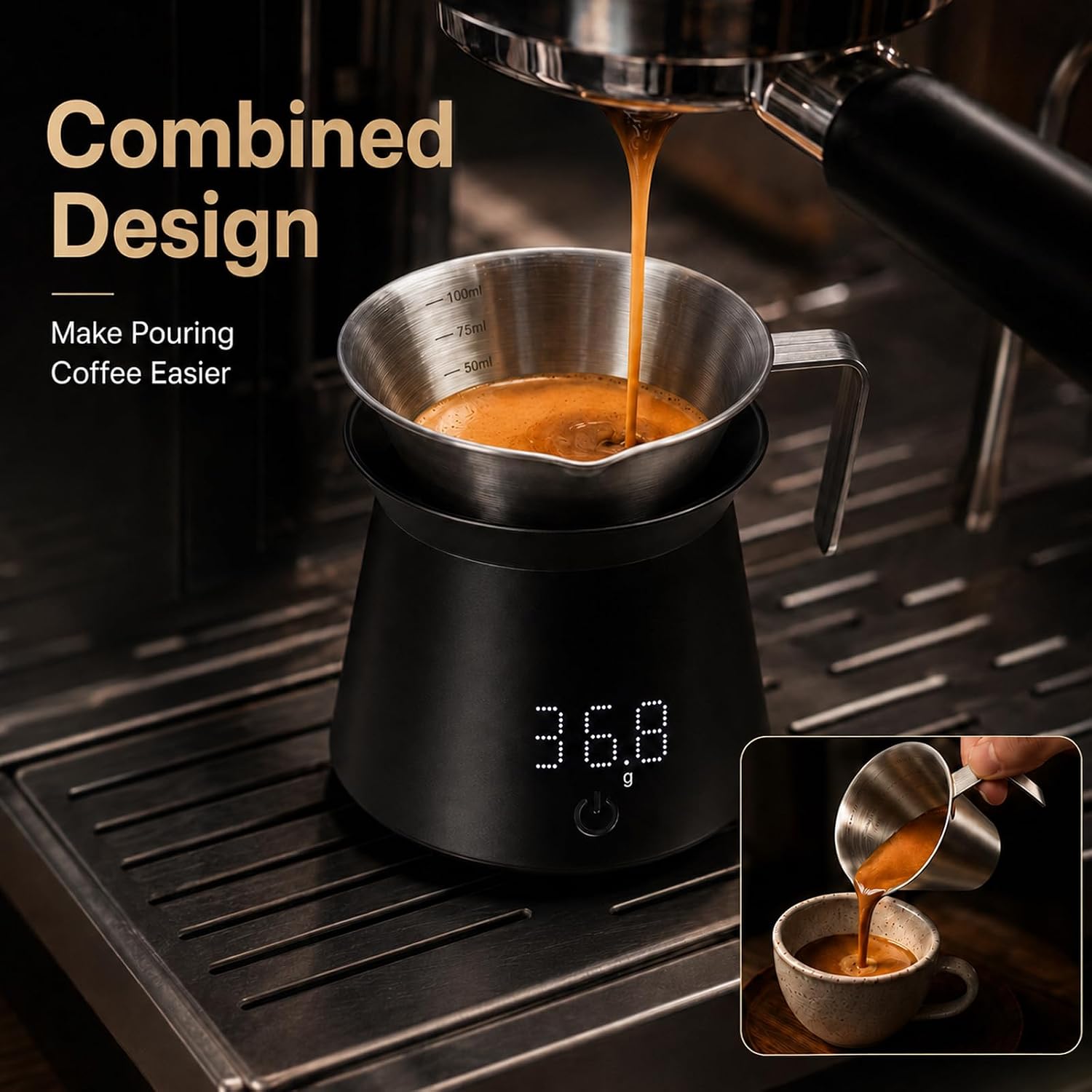 Mini Digital Coffee Scale, Espresso Scale, Bean Dosing Cup, 0.1g Precision