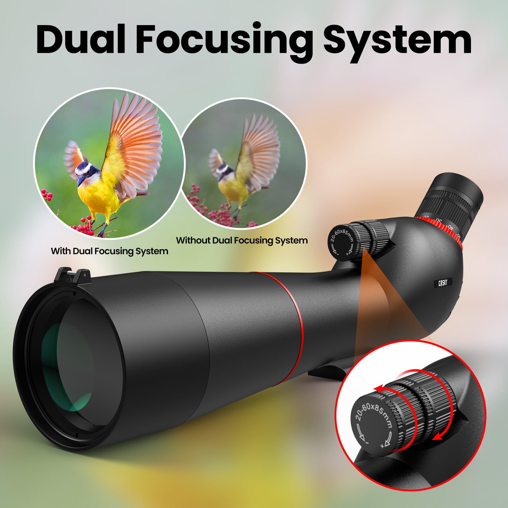 Gosky 20-60×85 Spotting Scope with Tripod - Phone Adapter, Dual Focusing Spotter Scope for Bird Watching, Wildlife Scenery (Black) | Alcance de doble enfoque de largo alcance con prisma BAK4 impermeable para observación de aves, paisaje de vida silvestre