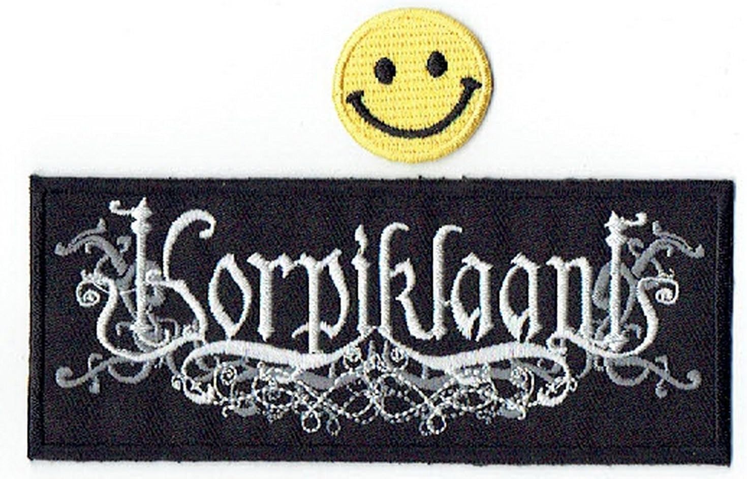 "Korpiklaani : a Folk Metal Music Band" Applique Embroidered Iron on Patches (Wappen, ワッペン, 패치) with Yellow Tiny Smiley Patches by PATCH CUBE