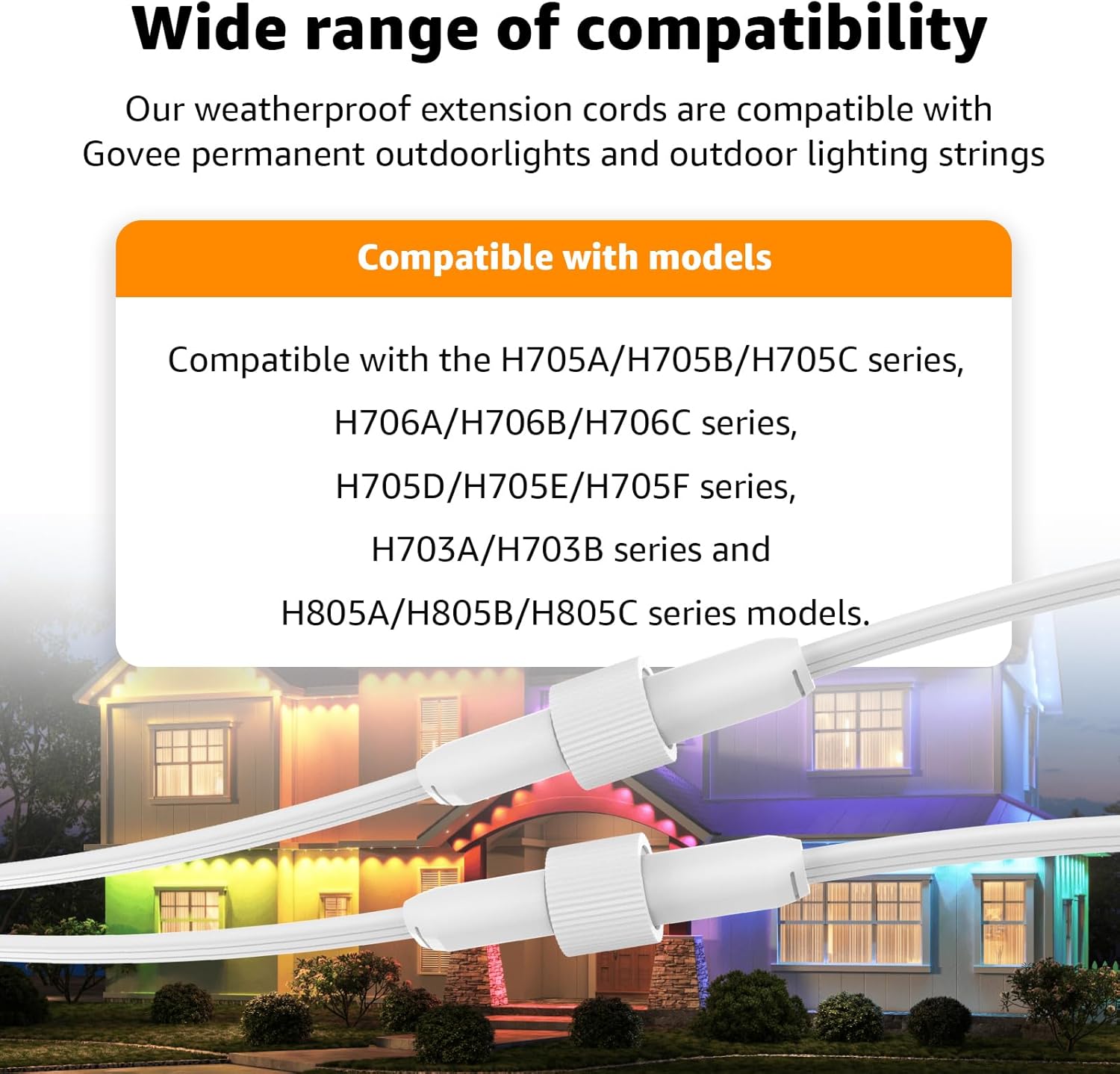 16FT Extension Cable for Govee Permanent Outdoor Lights Pro,IP68 Waterproof Extension Cord for Govee Y Splitter H705A H705B H705C, Y-Connector Splitter