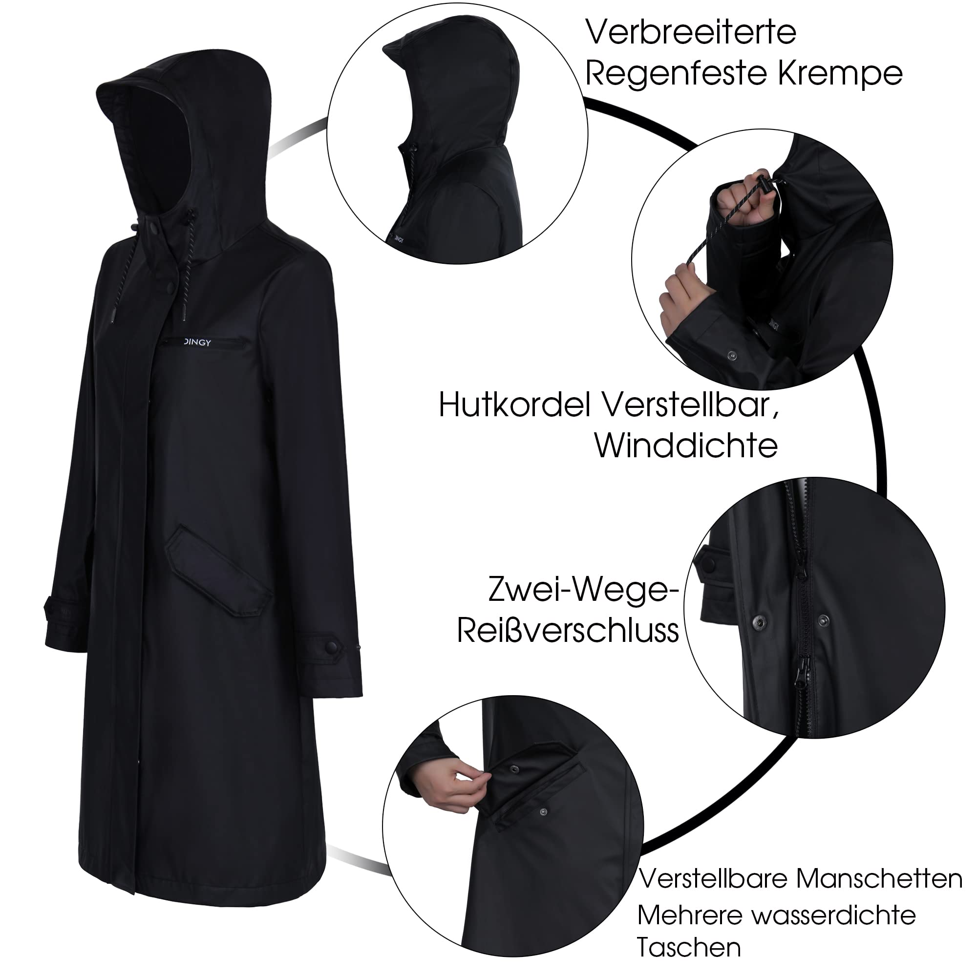 rhythm of the rain Regenmantel Damen gefüttert Windbreaker lang Wasserdicht Atmungsaktive Regenjacke mit kapuze Friesennerz PU Regenparka Outdoorjacke