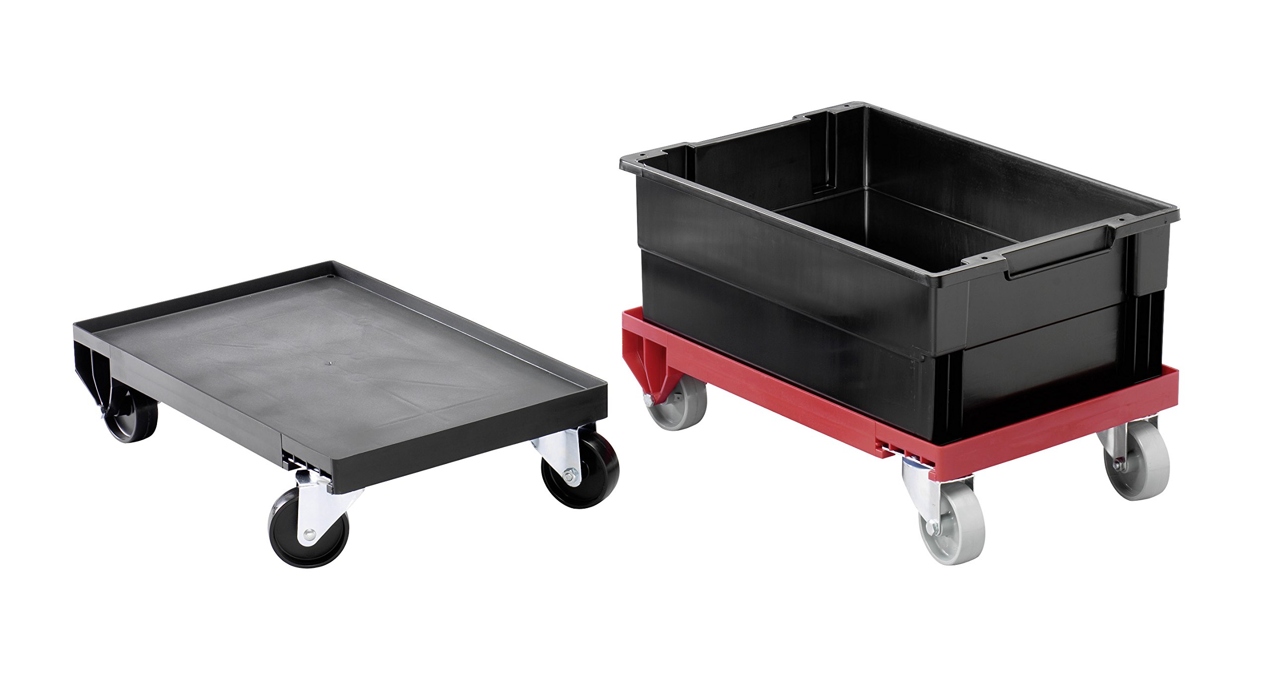 Durable 1809693180 180 Carro de almacenamiento, rojo, con 4 ruedas, transporte de cajas pesadas/apilables - 400 x 60 x 600 mm | Patinete móvil para cajas pesadas y apilables, 400 x 160 x 600 mm, plástico, sin bolsa de transporte