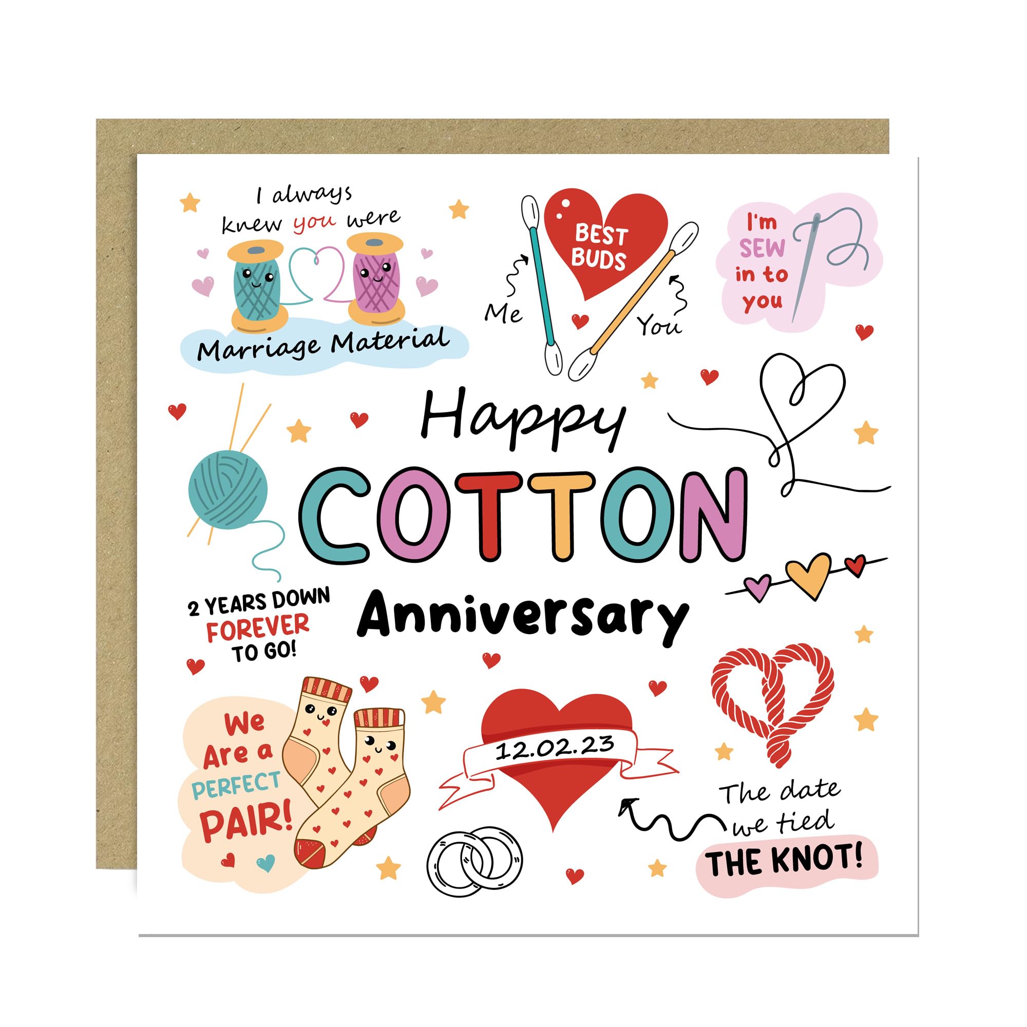 RED OCEAN Personalised Funny 2nd Anniversary Card Cotton Anniversary Cards For Husband Wife Couple For Her Him With Kraft Envelope Included Romantic Gift