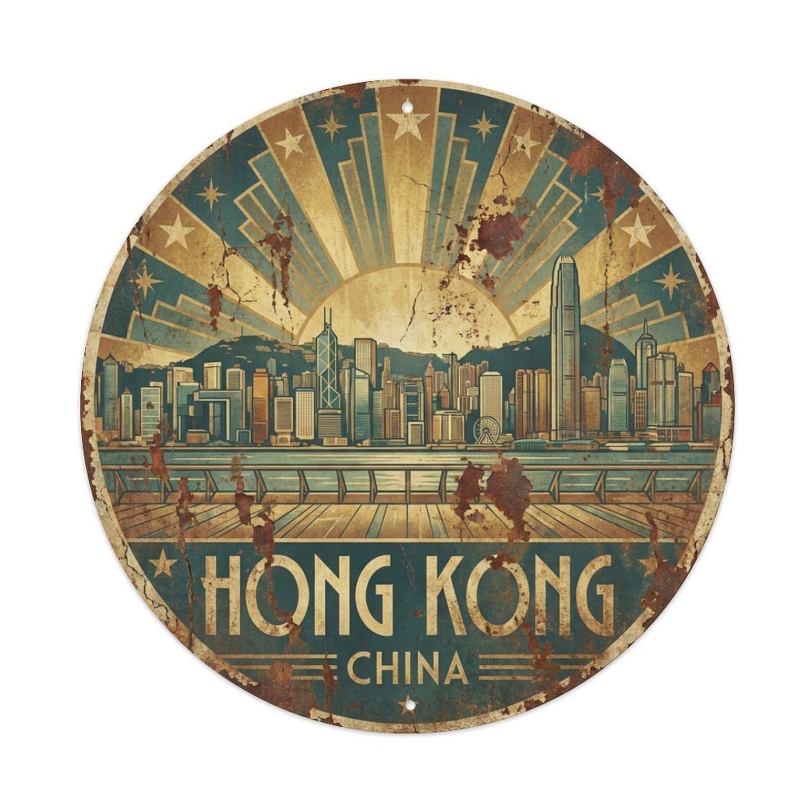 Vintage Travel Hong Kong China Radiance Metal Tin Sign