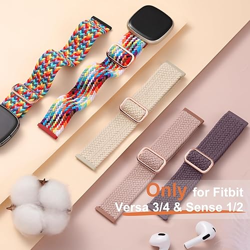 Miniatura 4 de Maledan Banda elástica trenzada compatible con Fitbit SenseFitbit Versa 3Versa 4Sense 2 bandas para mujeres y hombres, correa elástica suave para