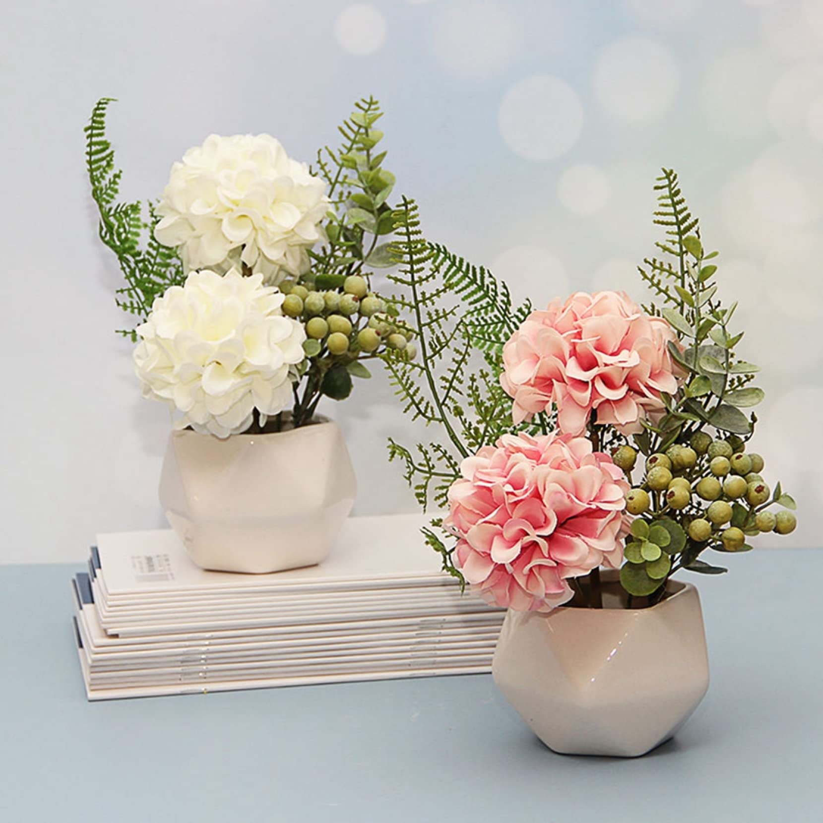 Amazon｜紫陽花 造花 あじさい セラミック花瓶付き 小さい ミニ 枯れ 