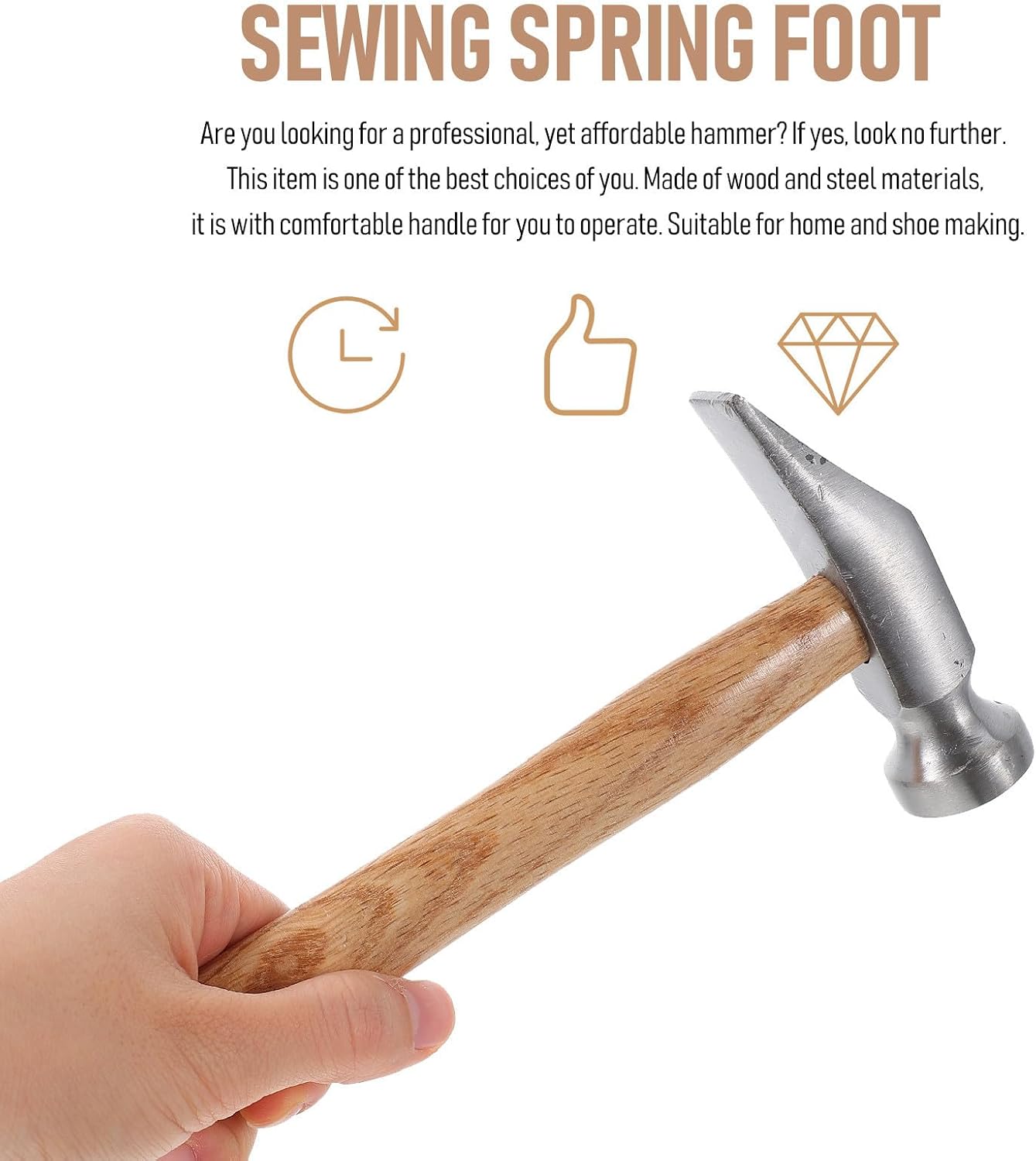 Lightweight Steel Shoe-making Hammer with Wooden Handle, Impact Resistant Mini Hammer for Repair and Installation, for Leather Work and Shoe Repair