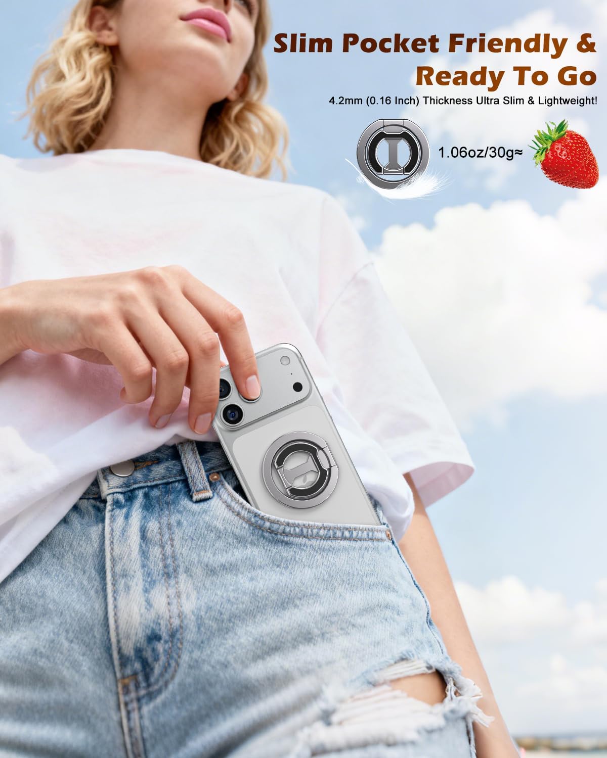 CloudValley Anello Magnetico Cellulare per MagSafe, Magnete Bifacciale, Supporto Pieghevole, Doppia Funzione, Rotazione a 360°, Forte Magnetismo, Compatibile con IPhone 16 15 14 13 12