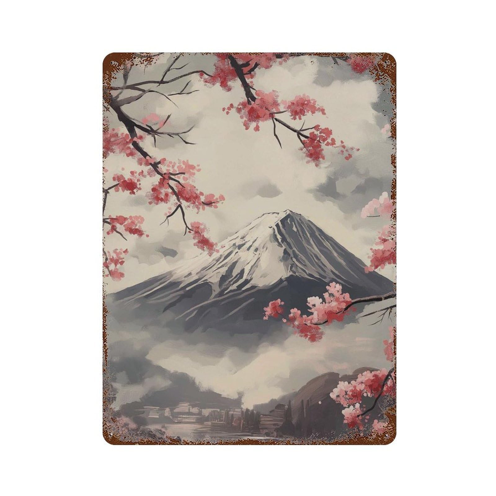 xiaoxiaoshen Mount Fuji Cherry Blossom Japanese Landscape Sakura Mountain Nature Wall Decor Art Metal Tin Poster Modern Home Decor Art Home Bar Shop Decorations Vintage Sign 40x30cm
