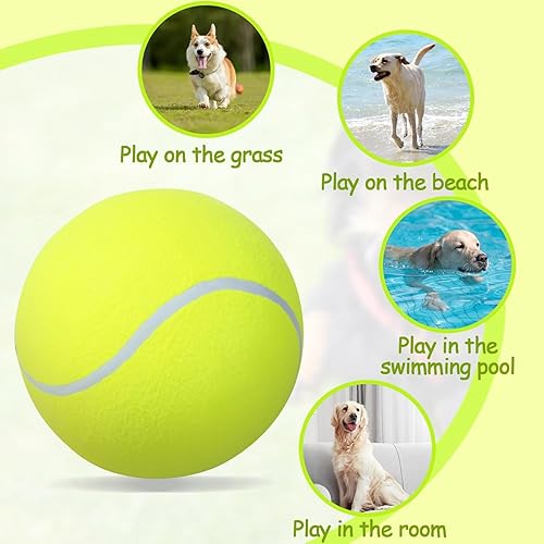 Miniatura 3 de TYLIN Pelota de tenis gigante para perros de 9.5 pulgadas, divertida pelota de deportes al aire libre, pelotas de tenis grandes amarillas para