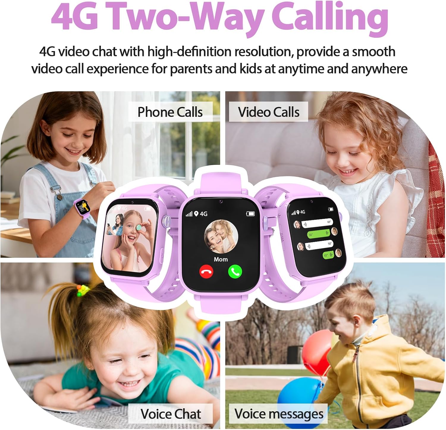 AXYWINBO Kids smart Watches for Girls Boys 4g GPS Call Text-Smart Watch for Kids Game Camera Pedometer Alarm Clock Calculator-Kid Watches for Girls Boys 4-12 Age Gifts Purple