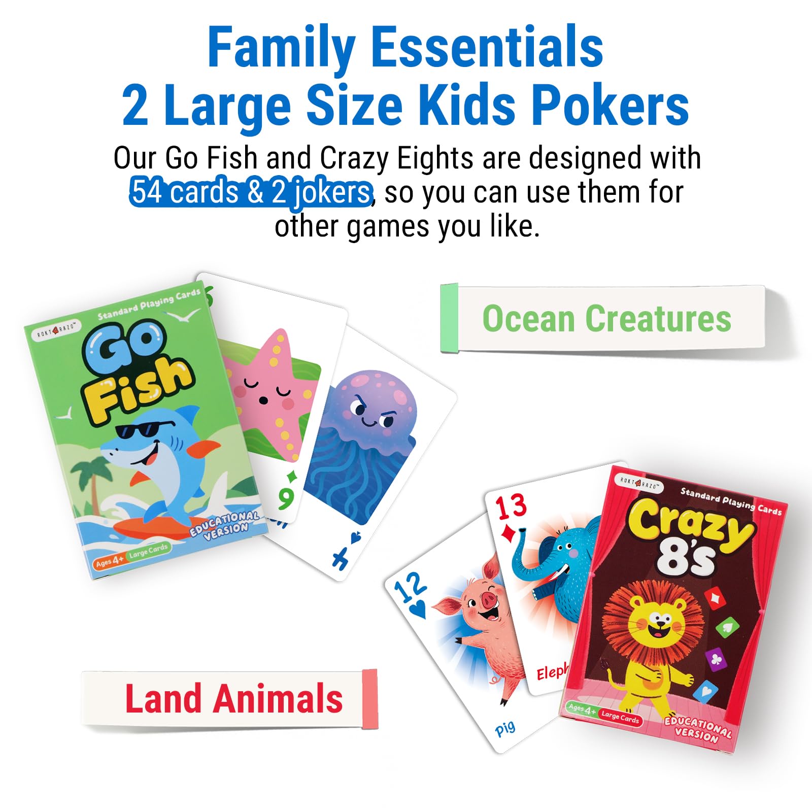 rokt&razo 6 in 1 Educational Kids Card Games, Alphabet Memory Match, Slap Jack, Go Fish, Crazy Eights, War - Image 3