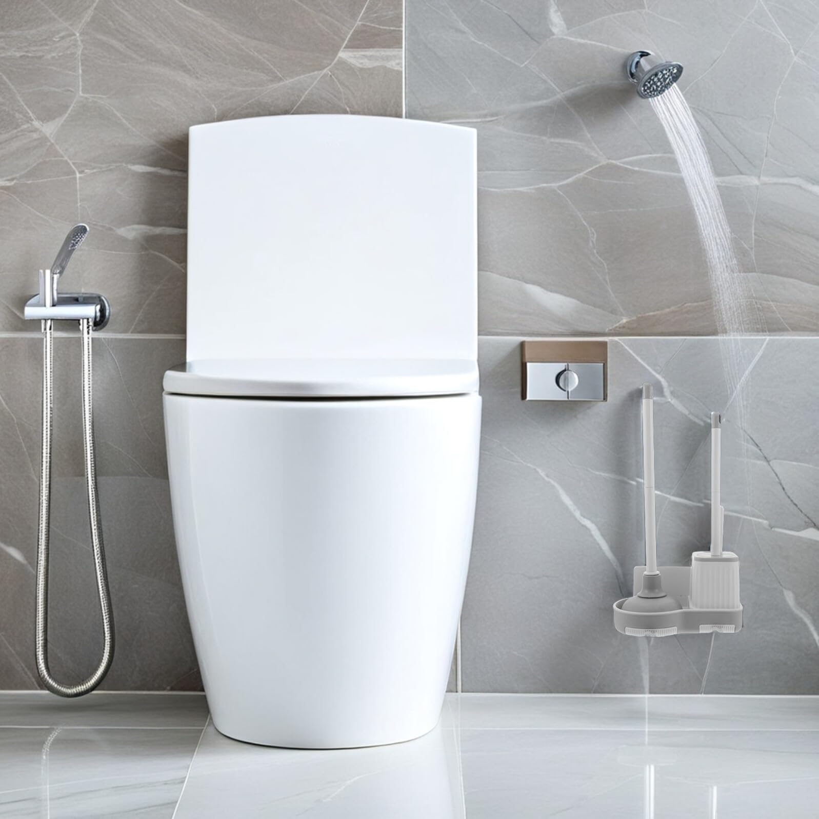 Hemobllo Escobillas de Baño con Soporte Escobilla de Inodoro de Pared Colgante Desatascador y Cepillo Combo para Limpieza de Baño para Artículos Esenciales Hogar