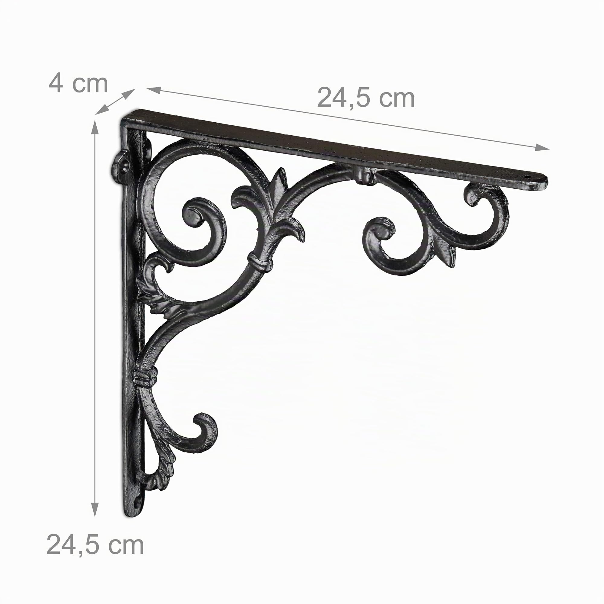 Relaxdays Équerre étagère Murale, Lot de 8, Ancien, Support en Fonte de Fer, Ornements baroques, Noir