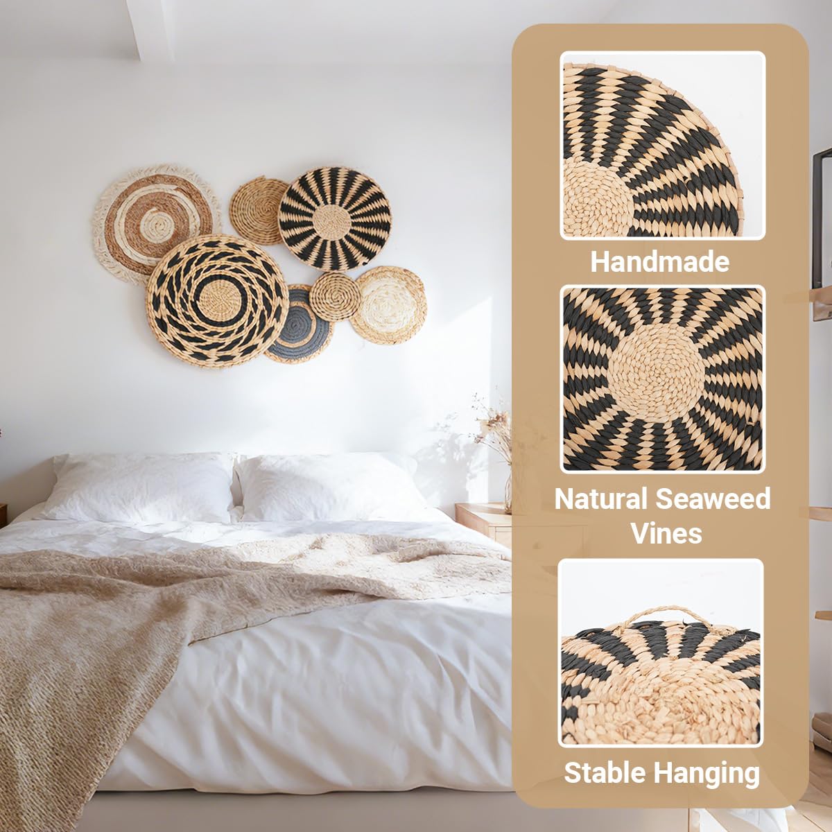 Set di 7 Cestini Decorazioni Parete Bohémien, Decorazione da Parete a Mano | Decorazioni da Parete Rotondi in Stile Bohémien Fatte per Fattoria Ufficio Soggiorno Camera da Letto Cucina Hotel Scuole