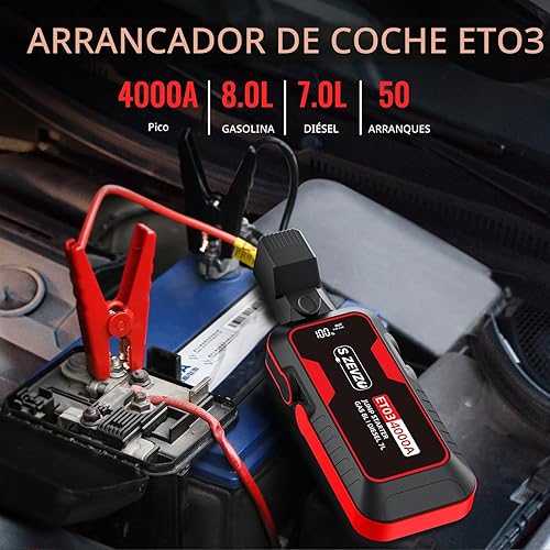 Miniatura 2 de S ZEVZO ET03 - Batería de arranque de coche de 4000 A para motores de gasolina de hasta 8.0 L y 7.0 L diésel, caja de salto portátil de 74 Wh de 12