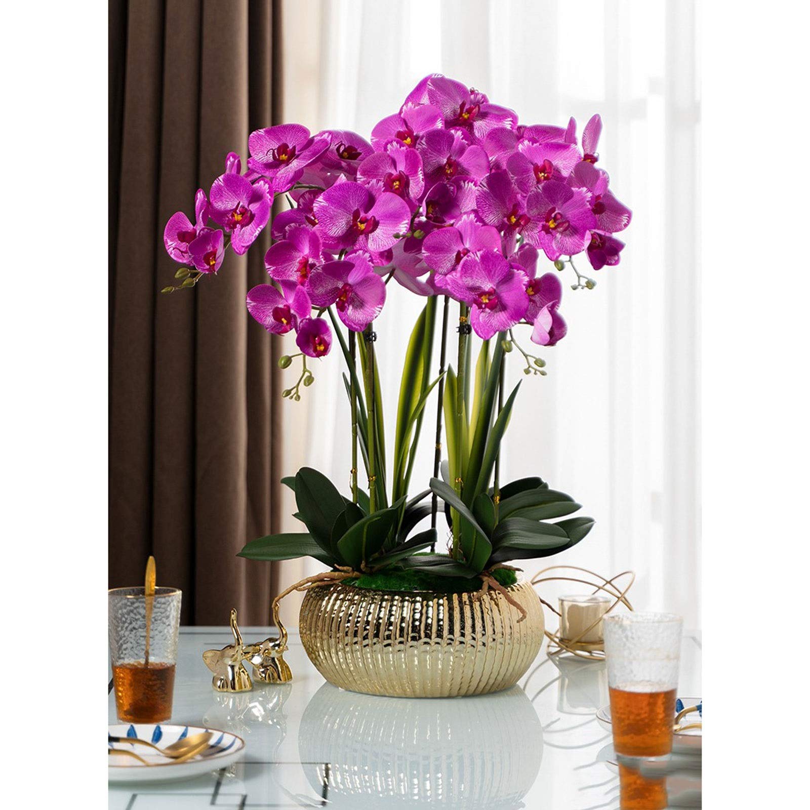 Orchidée artificielle Phalaenopsis en soie, arrangement floral, fleurs d'orchidée artificielles avec vase en céramique, décoration de table de mariage, de salle à manger, pour la maison et le bur