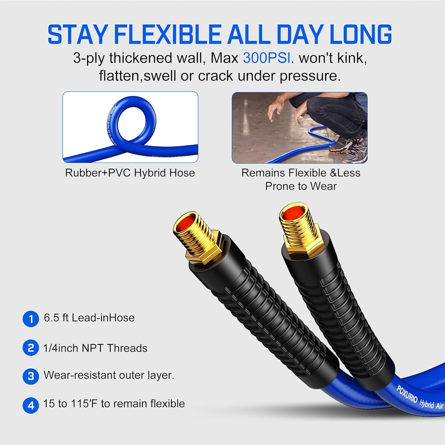 80FT+6.5FT Retractable Air Hose Reel, 3/8" Hybrid Air Hose, Air Compressor Hose Reel with Max 300 PSI Patented Design, Retractable Auto-Rewind Enclosed Heavy Duty 180° Swivel Mount