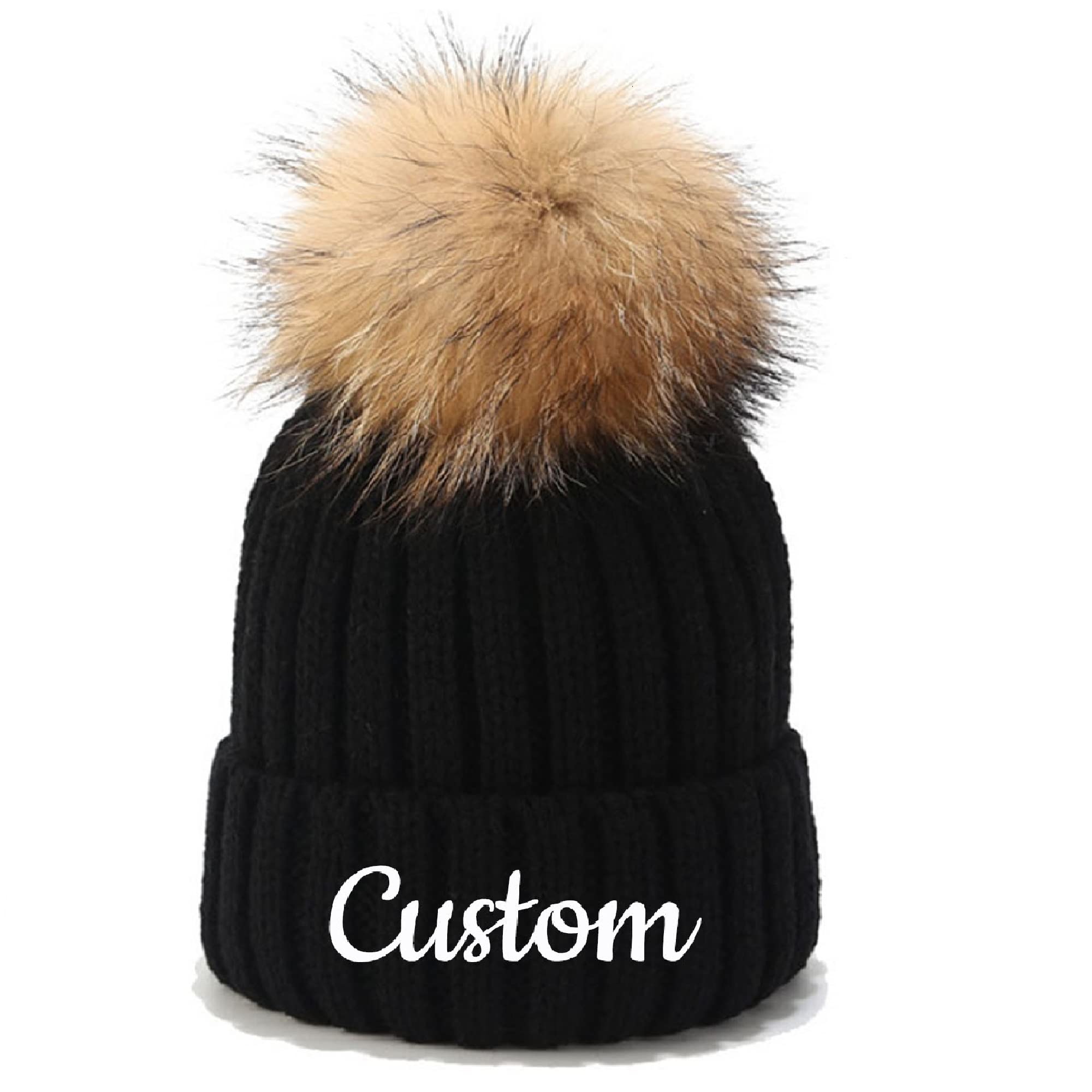 kstomize Personalized Custom Embroidery Text Women Winter Pompom Beanie Hat with Name Kids Baby Boy Girls Warm Child Knit Cap White, One Size