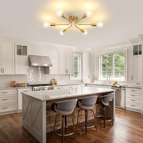 Vista 39 de DELIPOP Sputnik - Lámpara de techo Sputnik moderna de 4 luces negras y doradas, lámpara de techo E26 de metal industrial semiempotrada para Negro