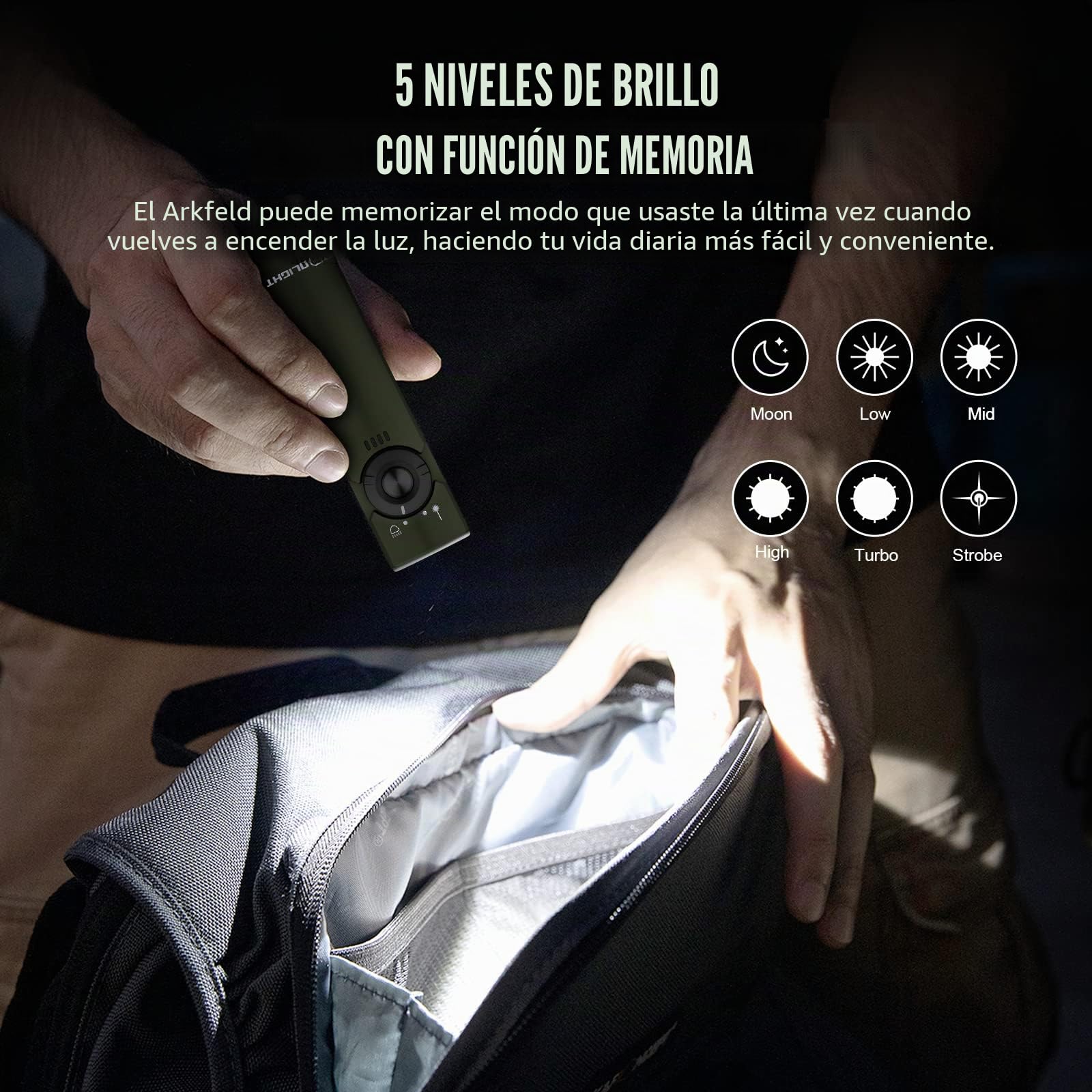 OLIGHT Arkfeld Doble Fuente de Luz Recargable EDC Linterna，Combinación de Haz Verde y LED Blanco, IPX7 y 1m Prueba de Caída,Adecuado para al Aire Libre, el Trabajo y de Emergencia