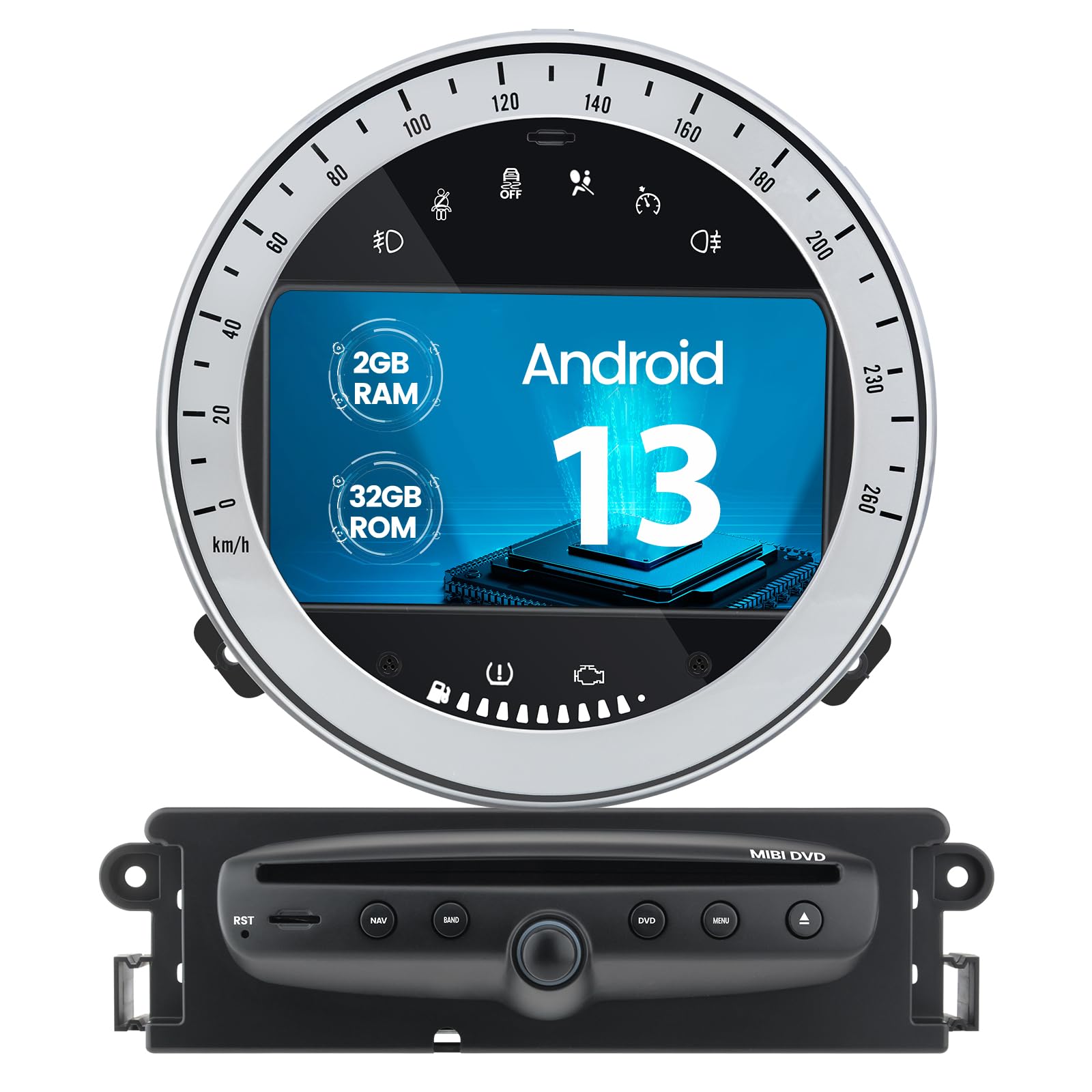 Junsun Android Autoradio für BMW Mini Cooper 2006-2013 (Schwarz) 2GB+32GB Radio with 7 Zoll Touchscreen, unterstützt CD, DVD CarPlay, Android Auto, FM Radio, Bluetooth, WLAN, Navigtion