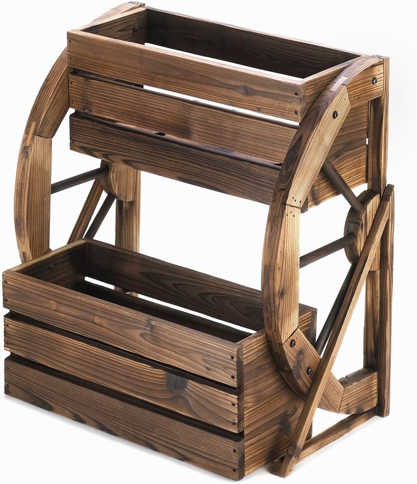 DeMotto 13842 Bi-Level Decor Garden Pots Wagon Wheel Double-Tier Planter, Multicolor