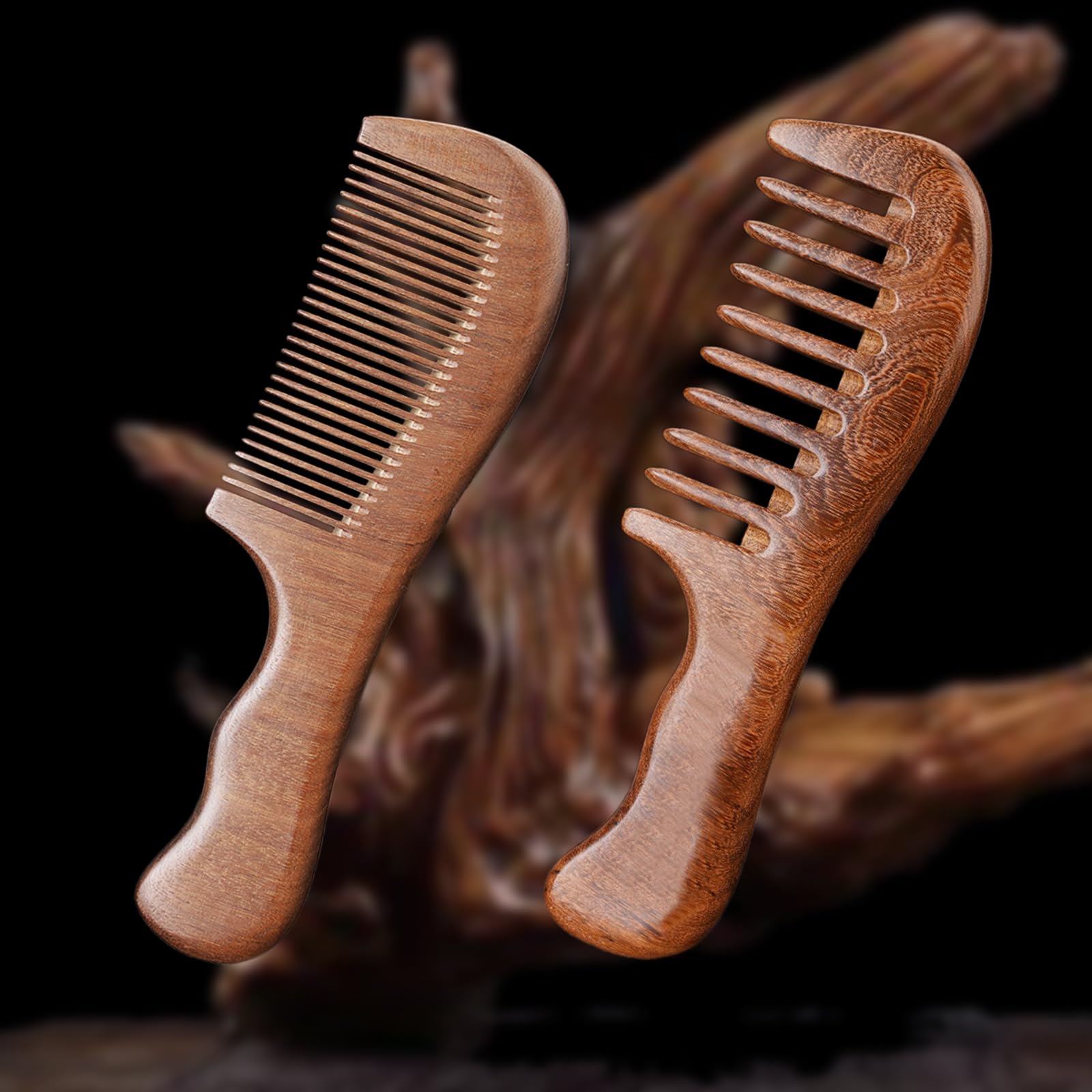 SGQTZDZQ Wooden Hair Comb - Women's 2-Piece Set, Wide & Fine Tooth Combs, Walnut Wooden, Anti-Static, Curved Design