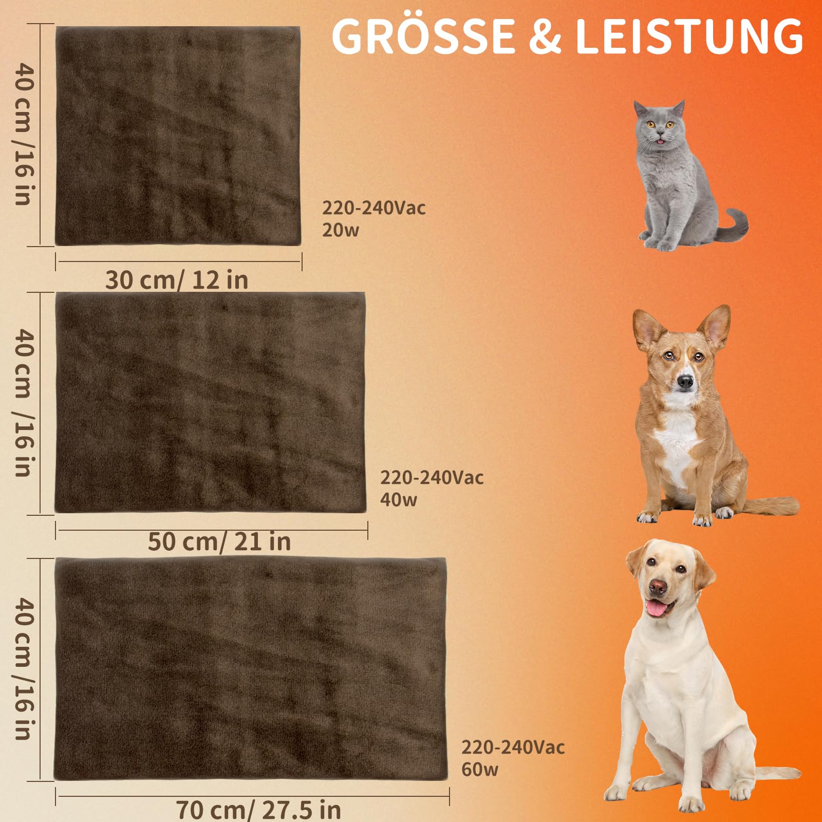 NAMOTEK Heizdecke für Haustiere - Temperatur & Timer einstellbar, wasserdichte Wärmematte mit kaufester Leitung, automatische Abschaltung für Hunde & Katzen