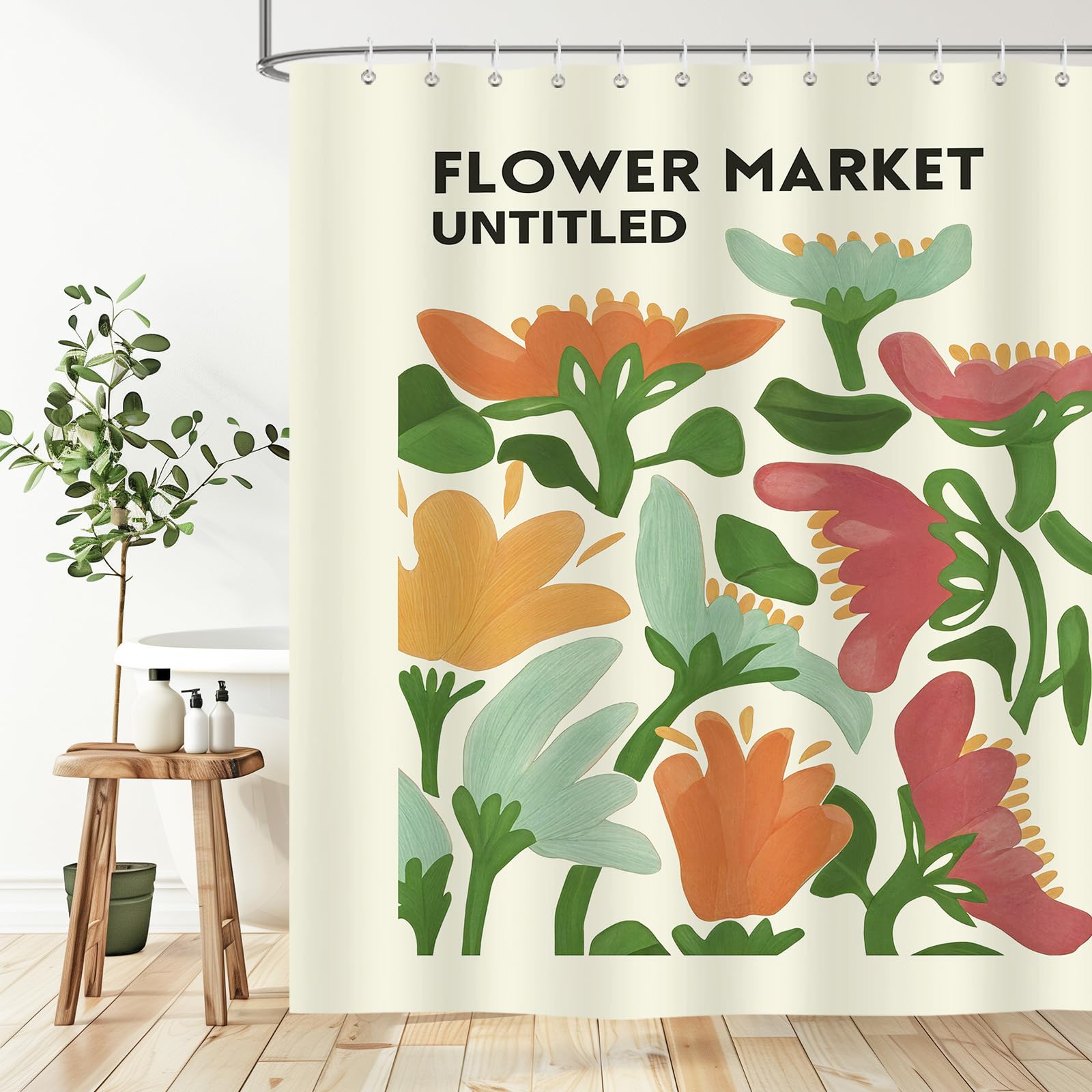 BREASOME Abstract Floral Shower Curtain 180 x 180 cm Aesthetic Matisse Boho Shower Curtain for Bathroom Decor Mould Proof Waterproof Polyester Fabric Bath Curtain with 12 Hooks - Image 3