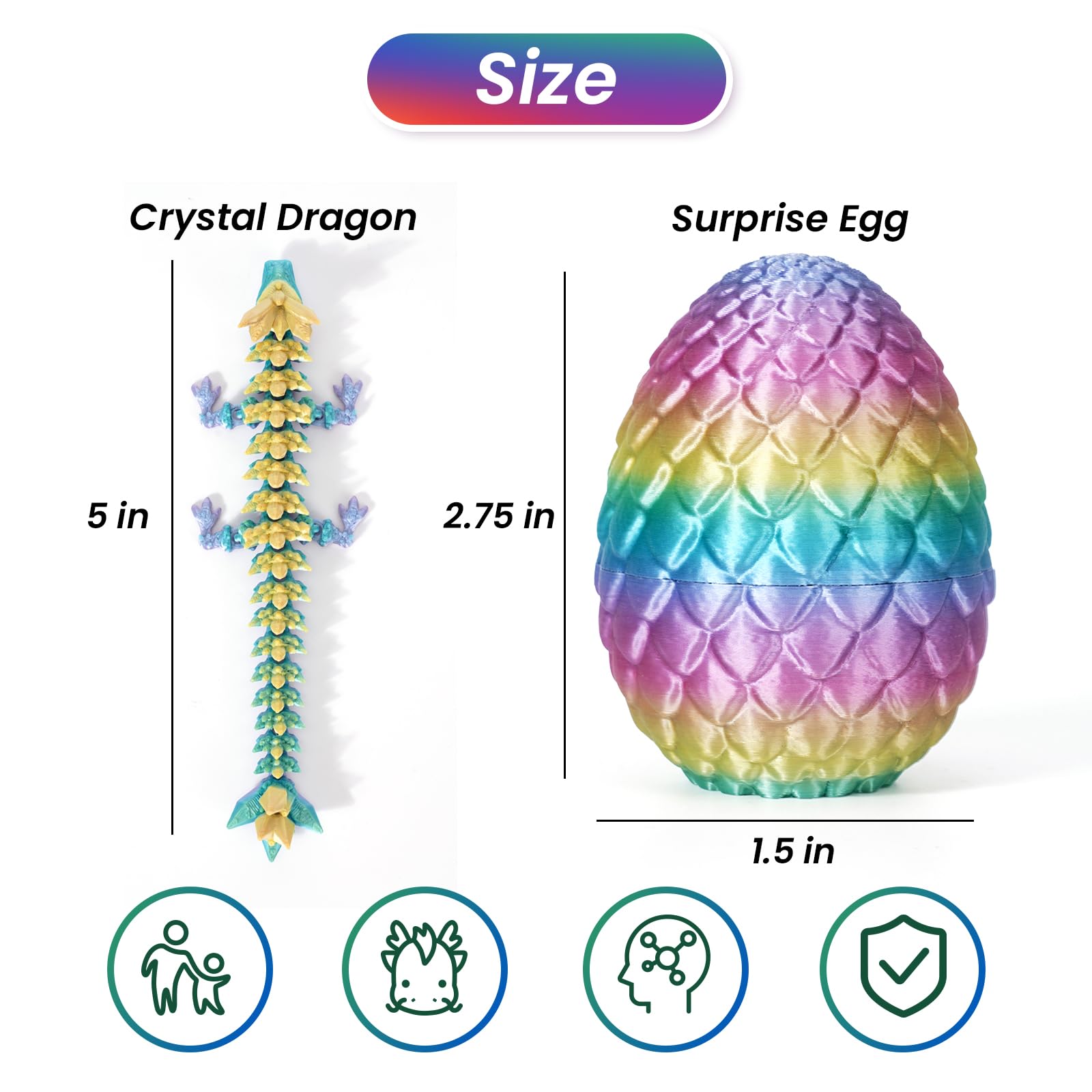 4PCS 3D Printed Dragon Eggs with Dragon Inside, Easter Dragon Eggs, Articulated Crystal Dragon, Mystery Dragon Egg Fidget Toy - Image 2