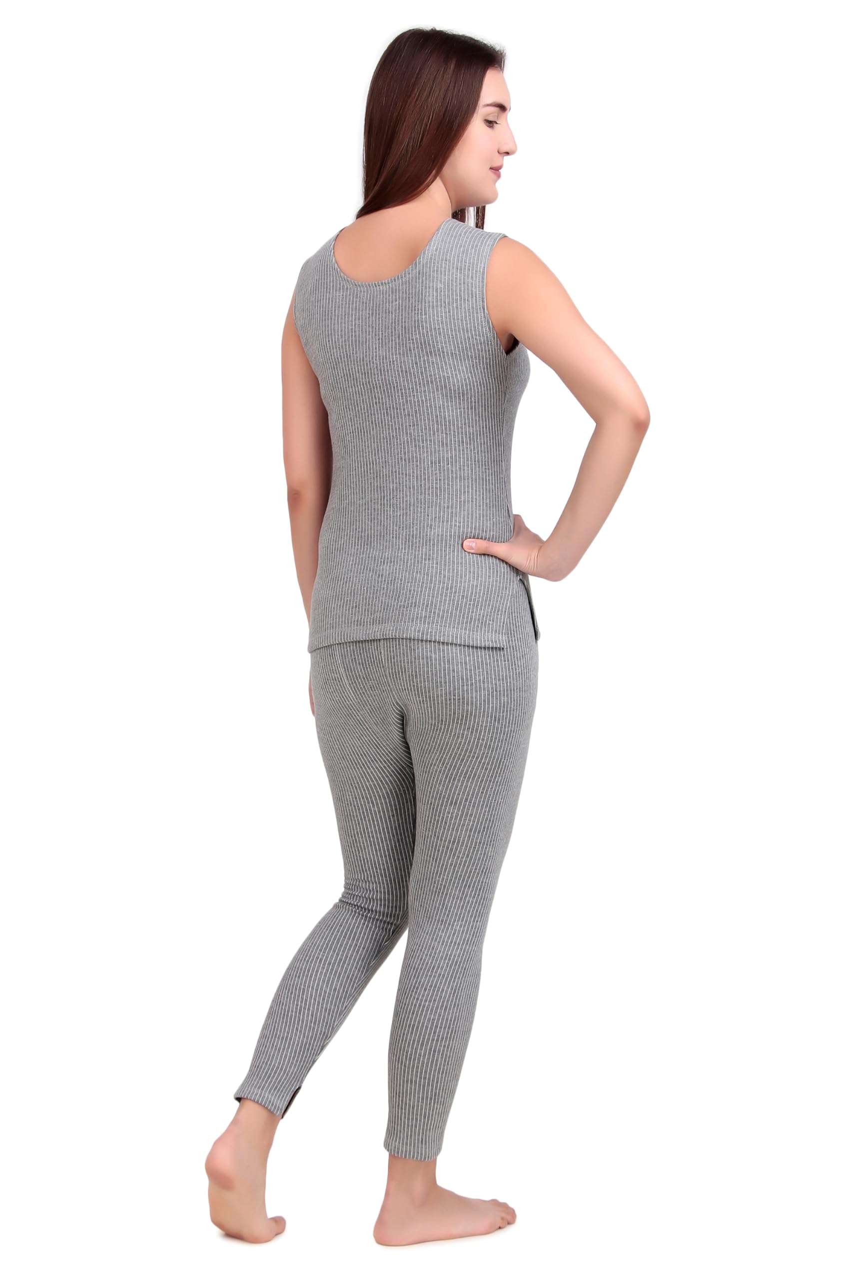 HAP Women's Quilted Thermal Set : Sleeveless Top + Trouser (Light Grey) - Image 4 thumbnail