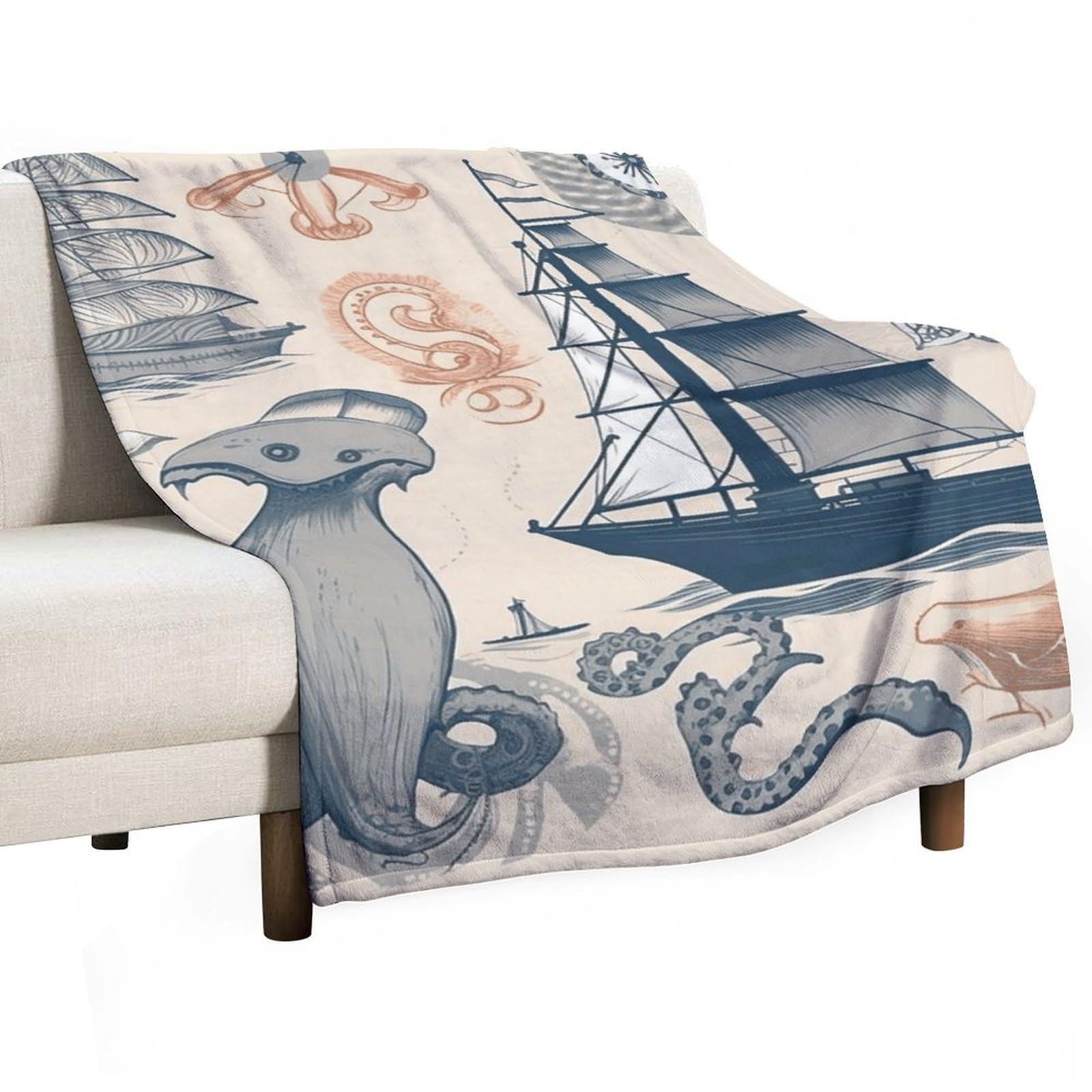 Couverture polaire douce contre le froid plaid flanelle motif océan pour canapé et lit confortable