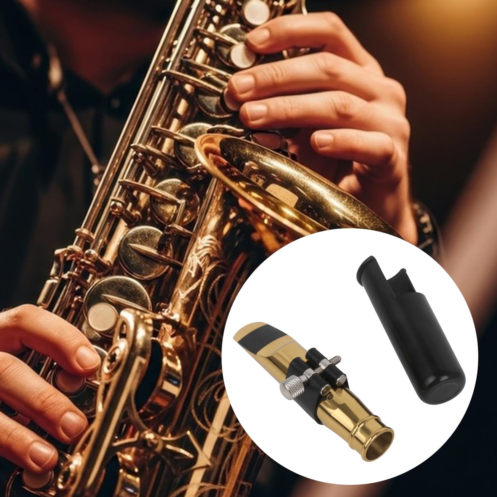 Embouchure de saxophone ténor plaqué or style jazz 8# avec capuchon en cuir PU
