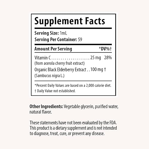 Miniatura 2 de Gotas líquidas de saúco con vitamina C, orgánico, apoyo inmunológico para adultos y niños, sin gluten, vegano, sin conservantes artificiales,