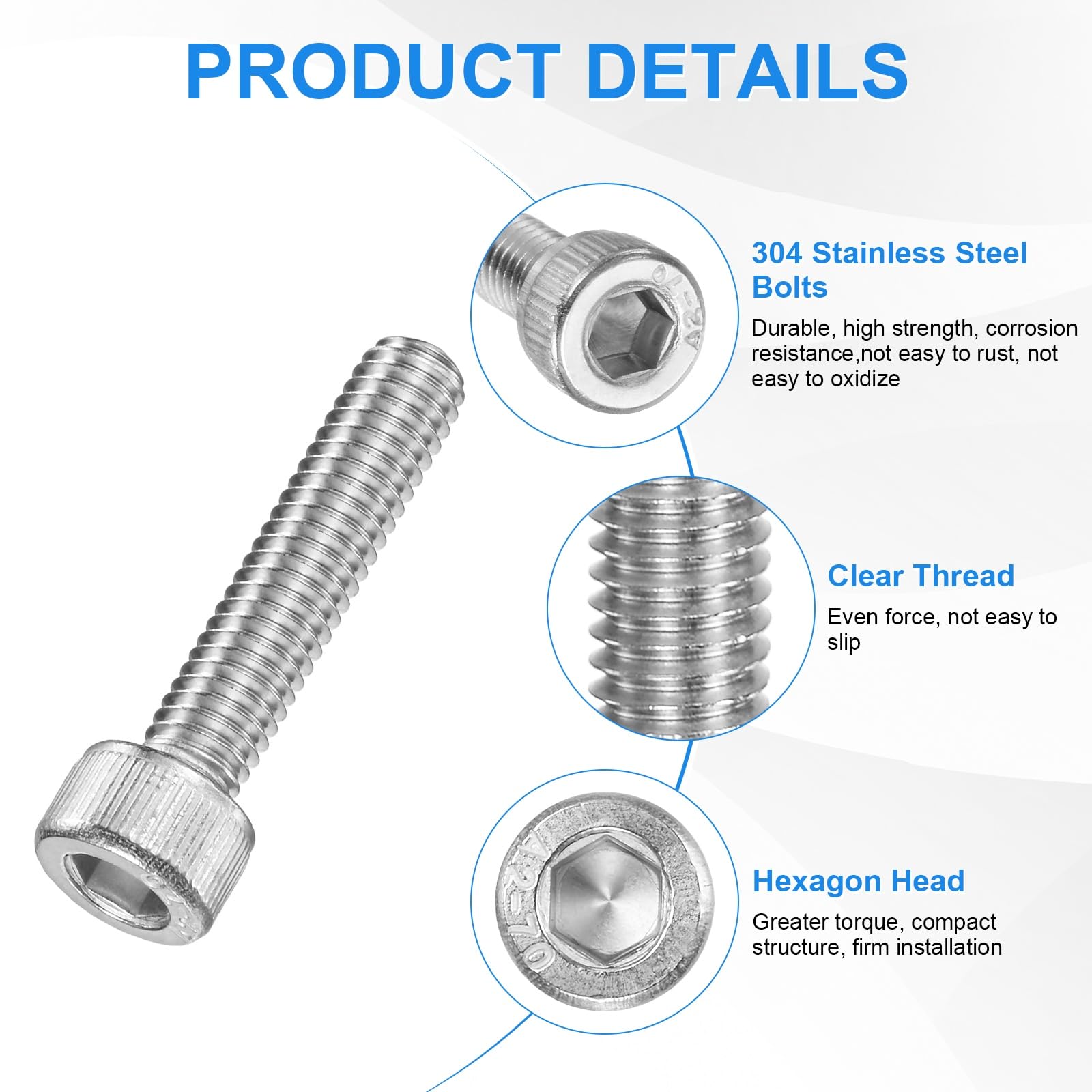 M METERXITY 30-Pack M5 x 22mm Socket Head Cap Screws, 304 Stainless Steel Hex Machine Bolts - Image 2