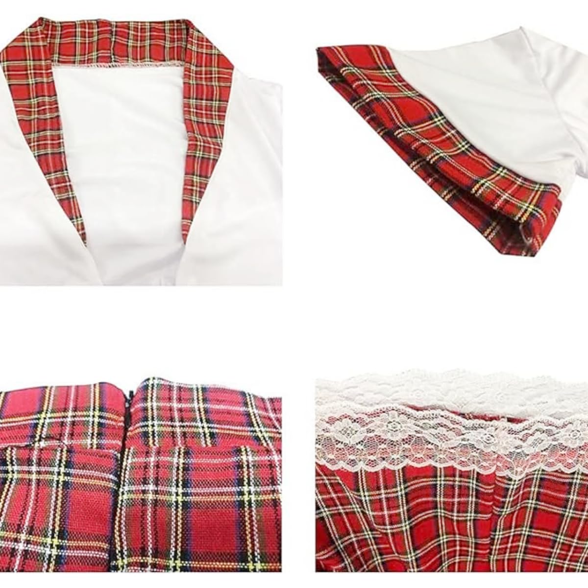 Komplety bielizny Cosplay dla kobiet Niegrzeczne 2 sztuki Uczennice Stroje Odgrywanie ról Jednolite z krótkim rękawem Crop Top Tartan Spódnica w kratę Studencki garnitur na karnawał Halloween