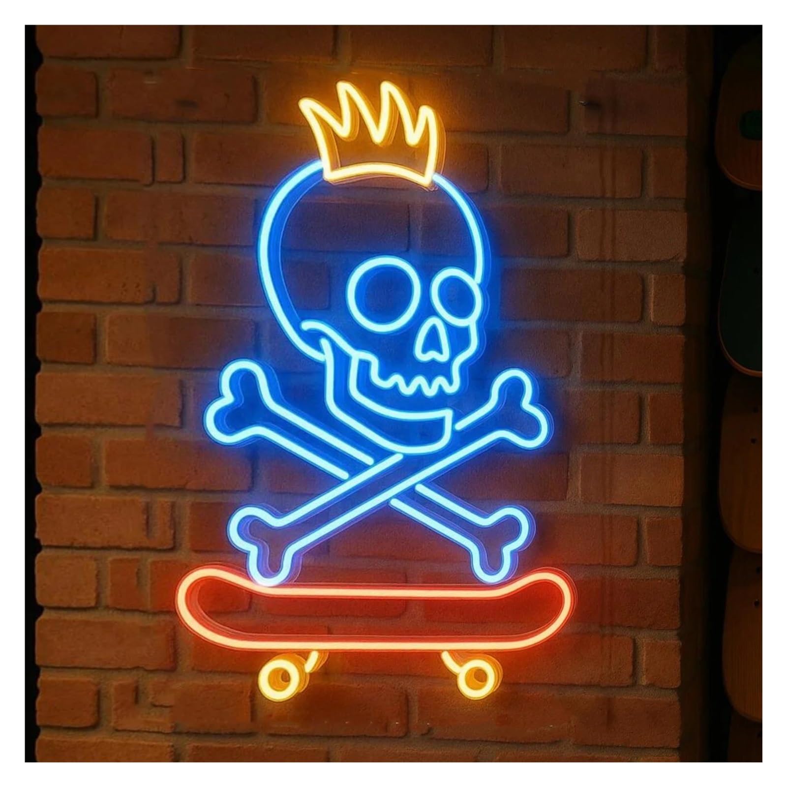 Luces de neón Letrero De Neón De Esqueleto Para Patinar, Brillo Ajustable, Para Club De Patineta, Tienda, Sala De Juegos, Decoración, 43cm