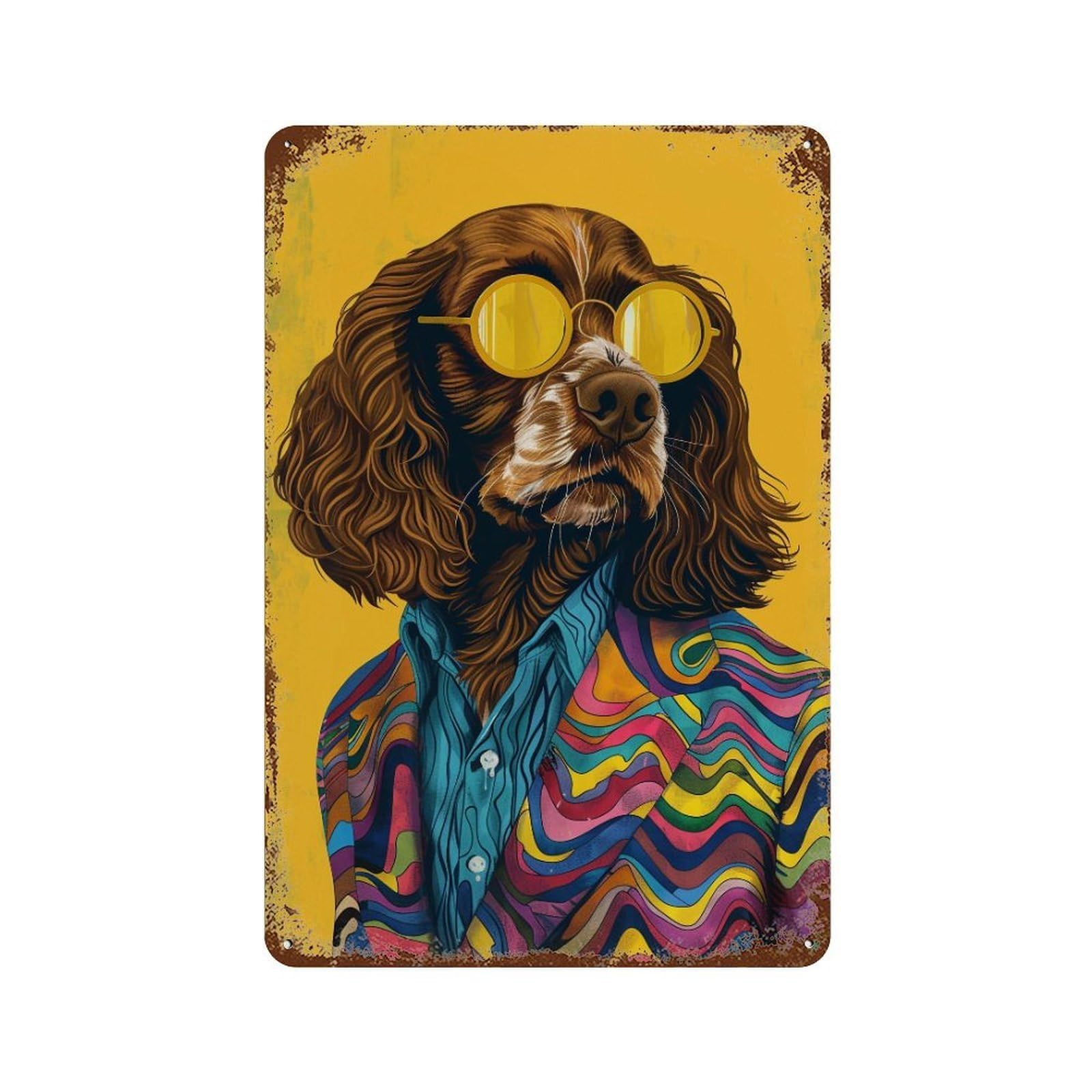 FHUYEURHRY Cool Dog in Colorful Blazer Pop 02 Wall Decor Retro Iron Vintage Art Metal Tin Sign Poster Modern Home Cofffee Club Art Bar Shop Decorations Style-33 30x20cm